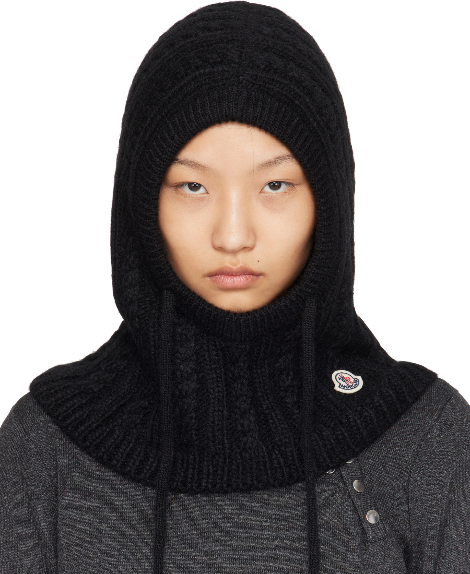 美品　MONCLER VENSAC ラッフルフリル　ダークネイビー　サイズ1 Moncler: Black Cable Knit Alpaca Blend Balaclava | SSENSE Canada