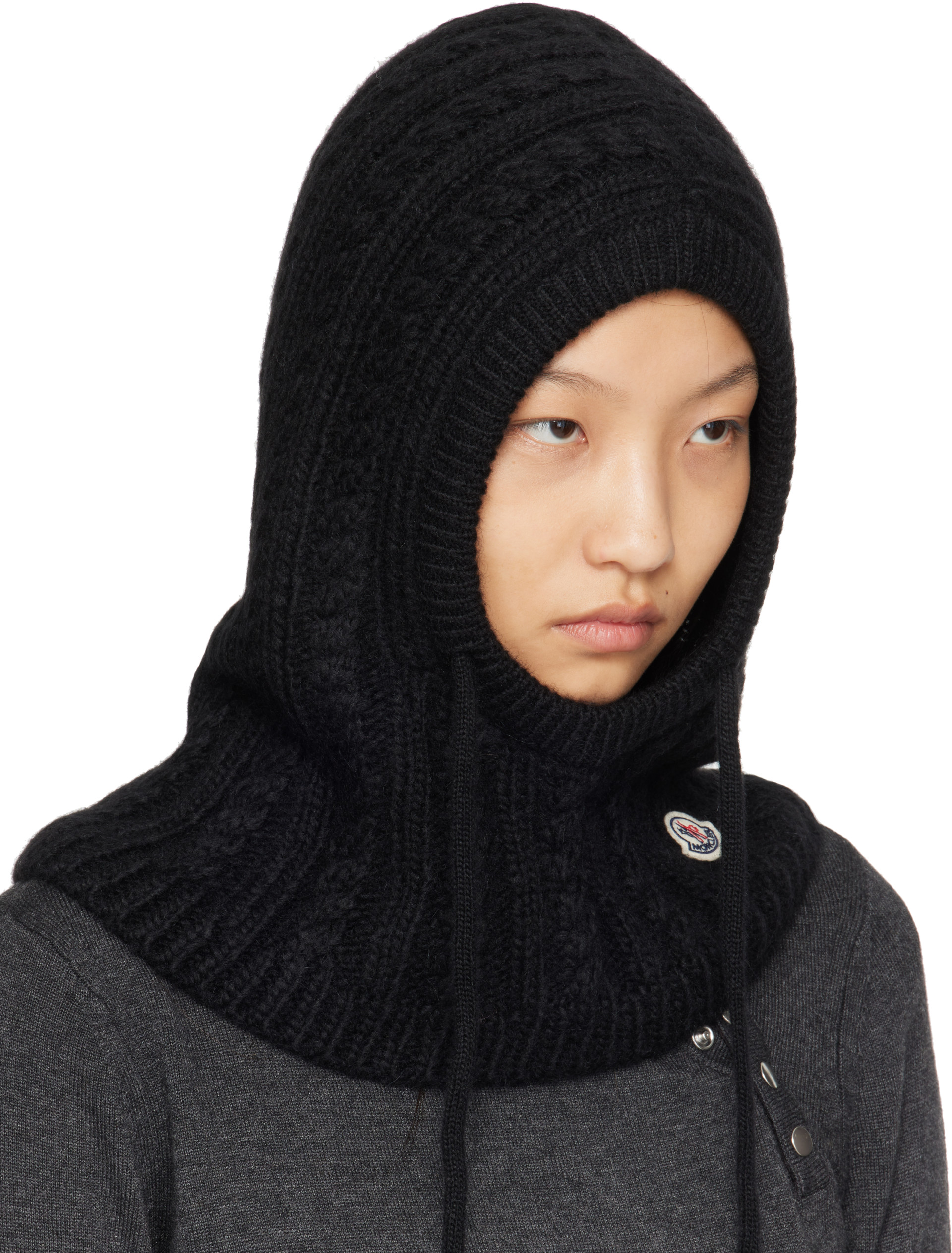 Moncler: Black Cable Knit Alpaca Blend Balaclava | SSENSE