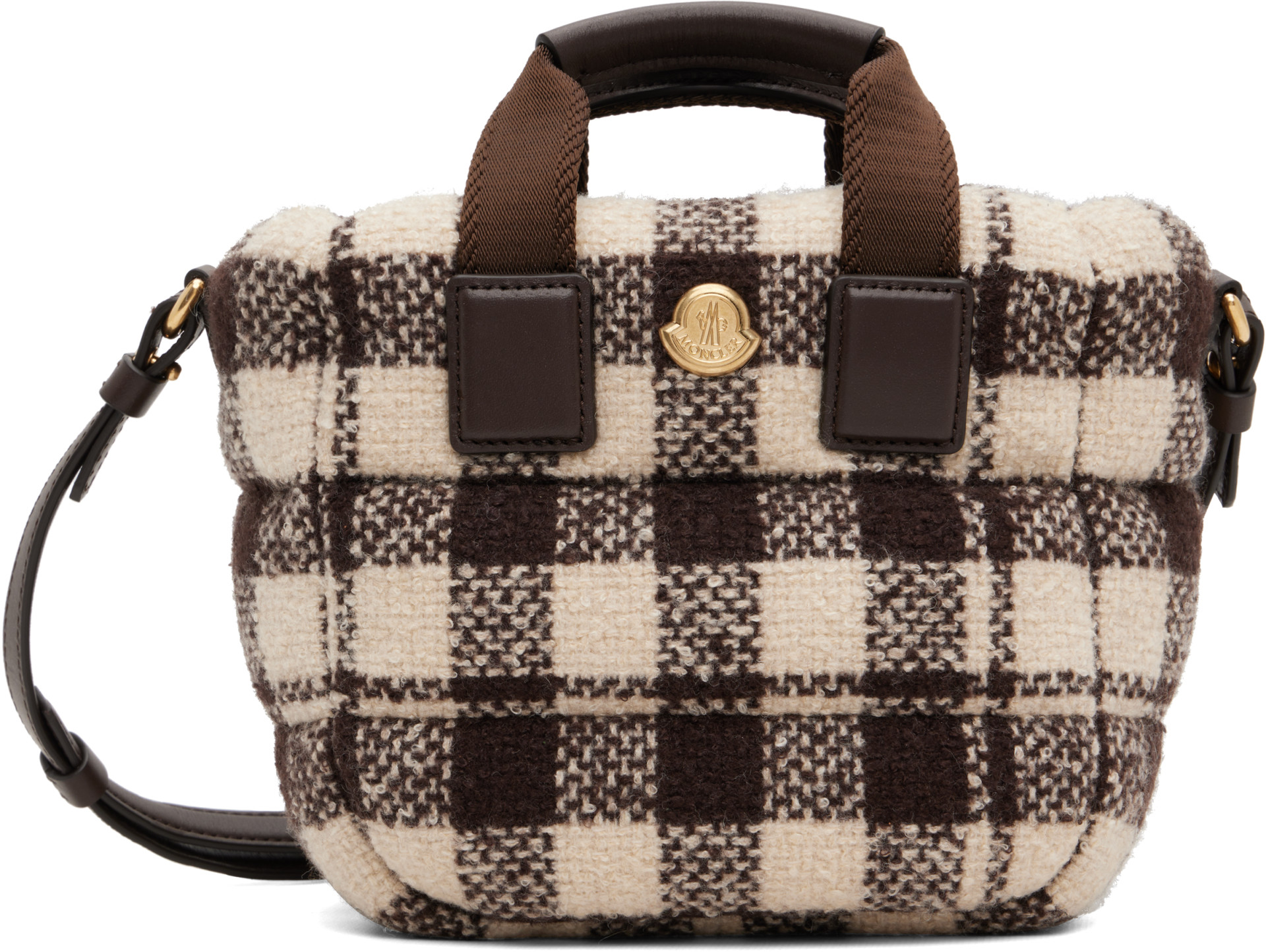 Moncler - Micro cabas Caradoc brun et blanc cassé