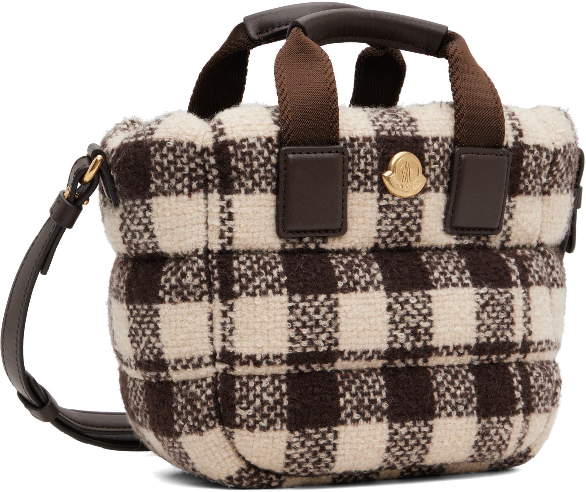 Moncler - Micro cabas Caradoc brun et blanc cassé