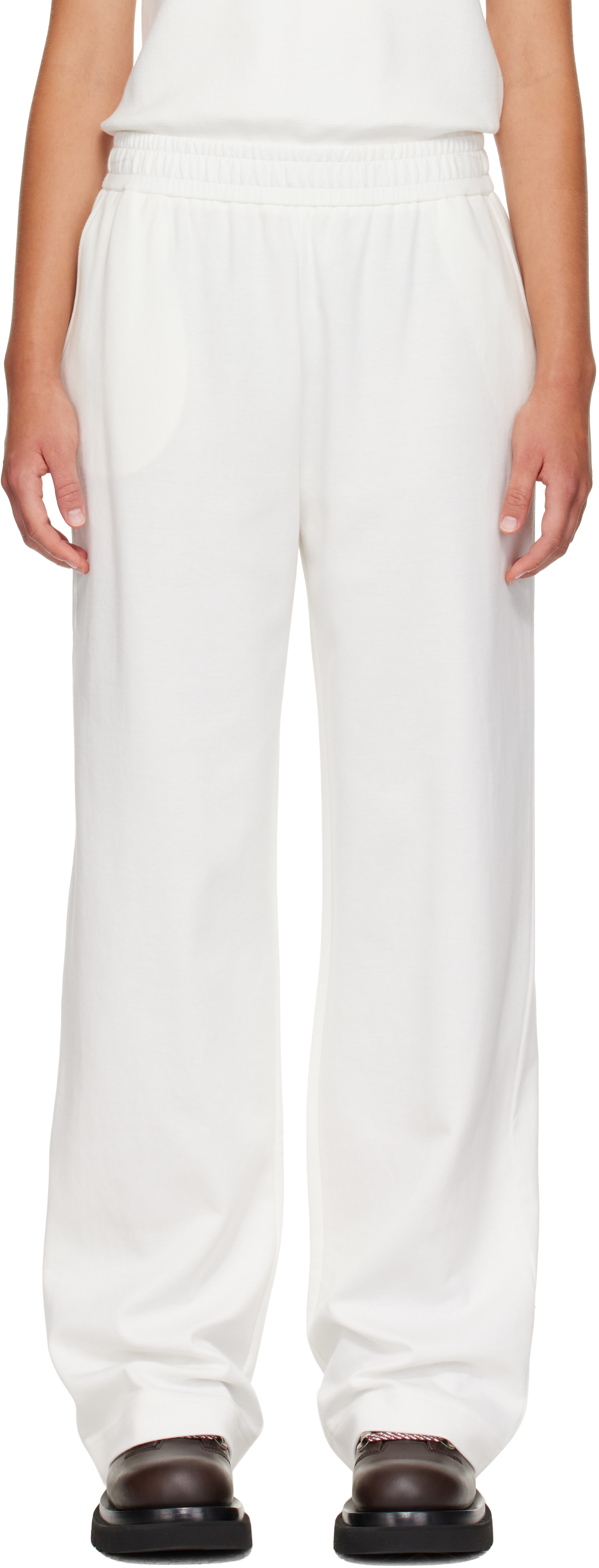Moncler: White Logo Cotton Blend Sweatpants | SSENSE
