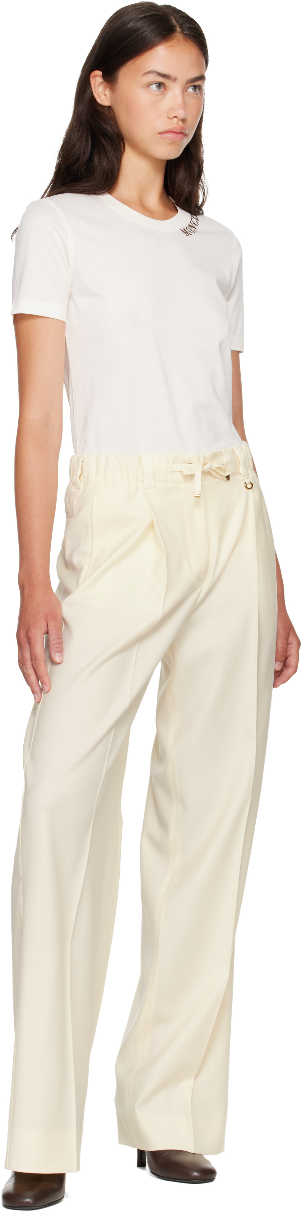 Moncler: Off-White Gabardine Tailored Trousers | SSENSE
