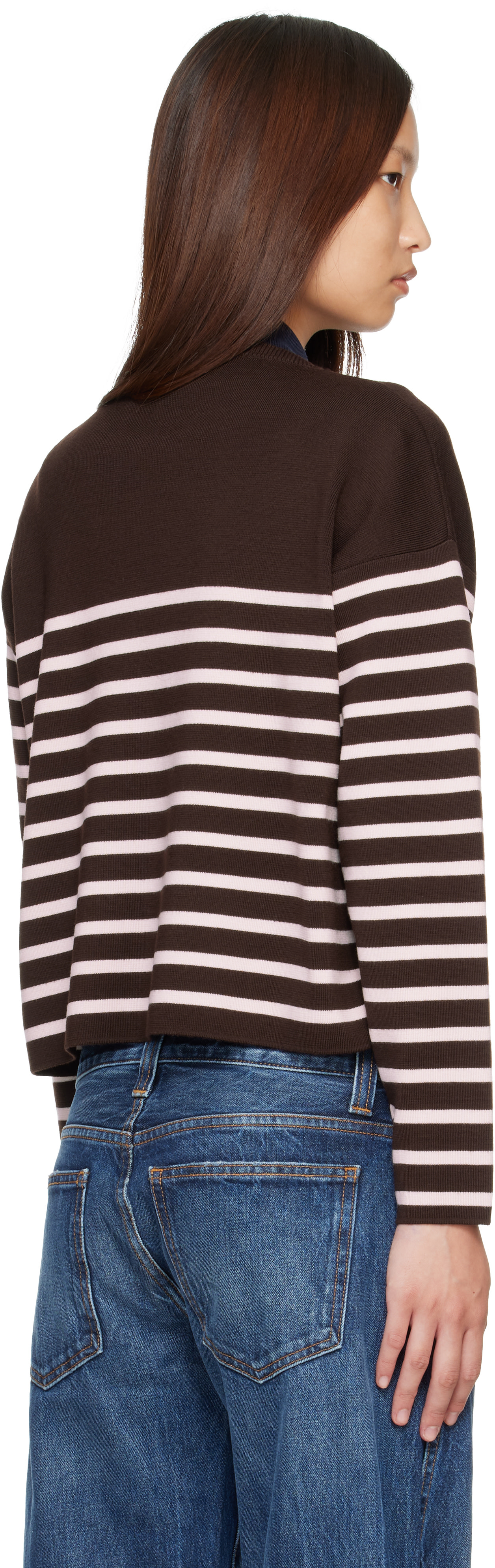 Moncler - Pull brun en laine à rayures