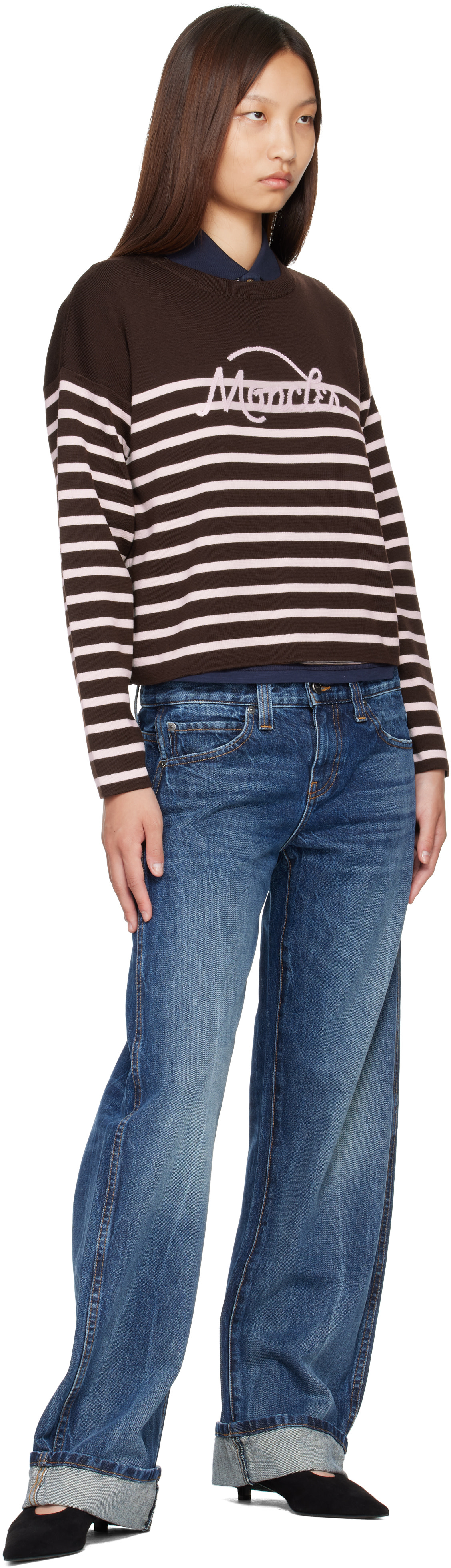 Moncler - Pull brun en laine à rayures