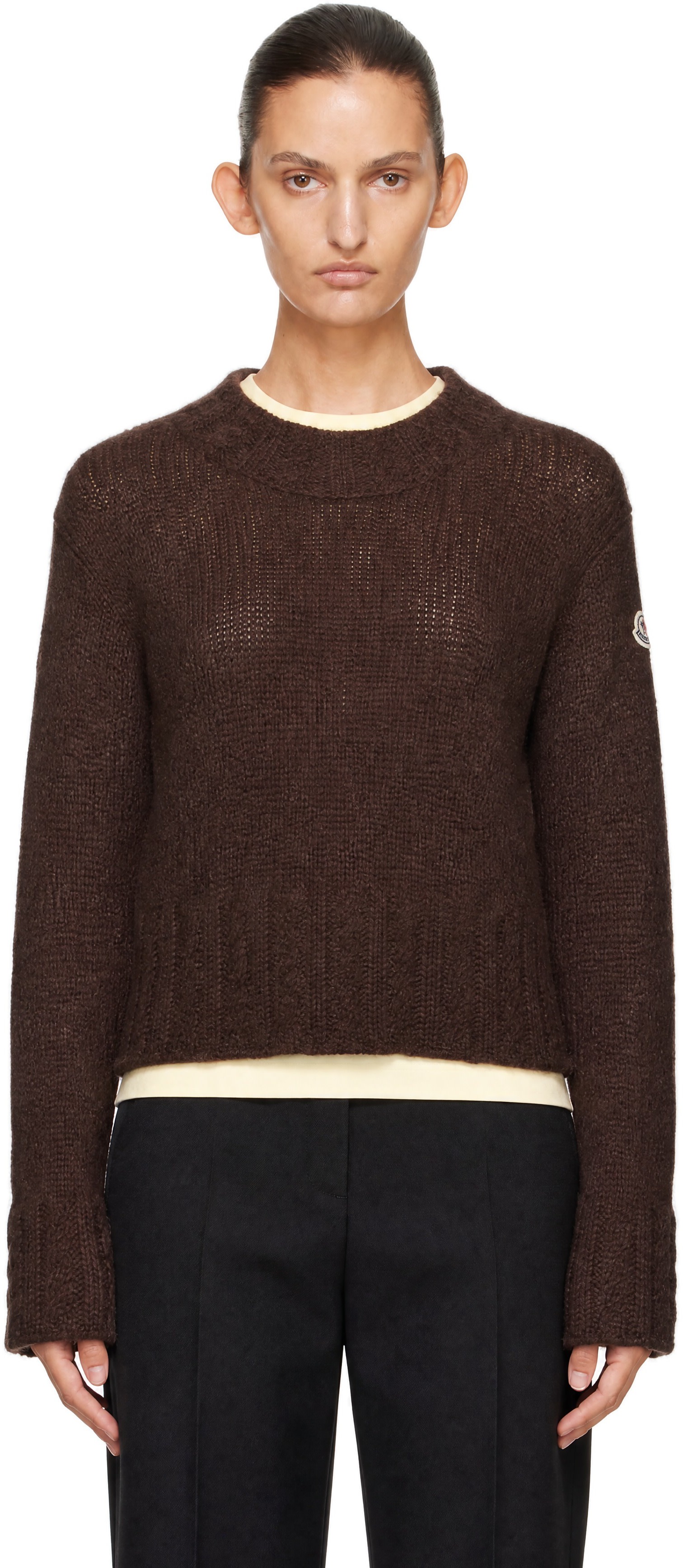 Moncler - Pull brun en alpaga et laine