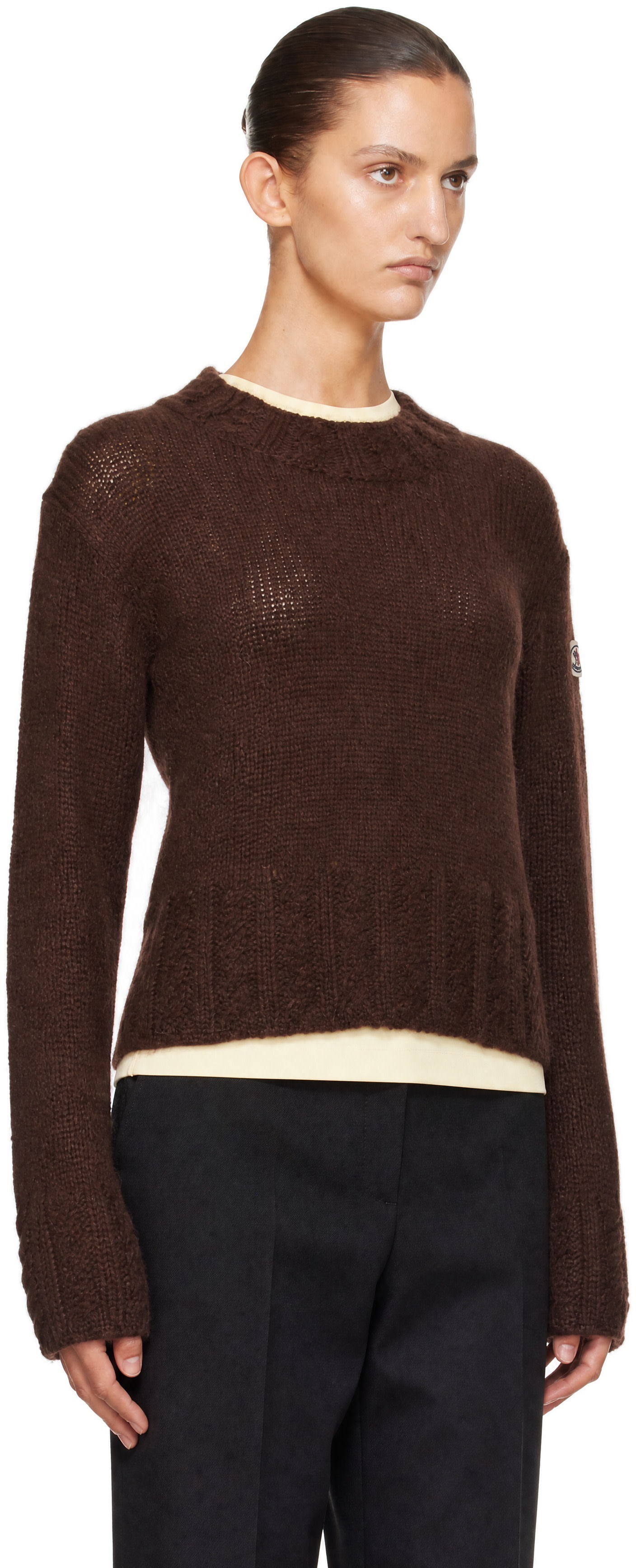 Moncler - Pull brun en alpaga et laine
