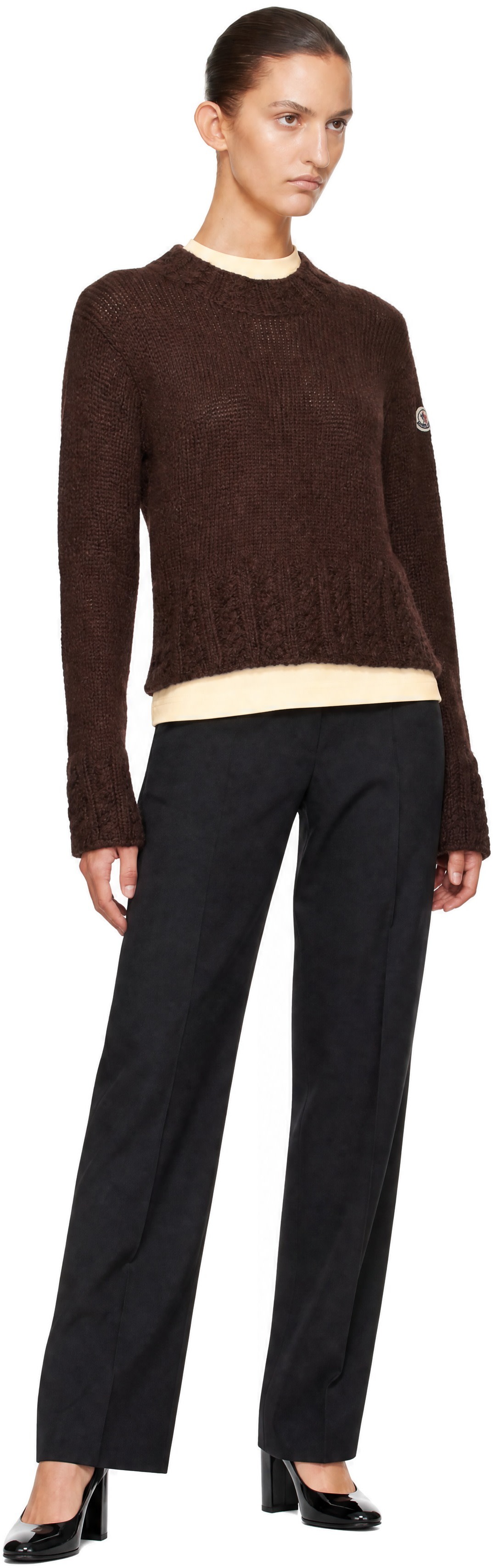 Moncler - Pull brun en alpaga et laine