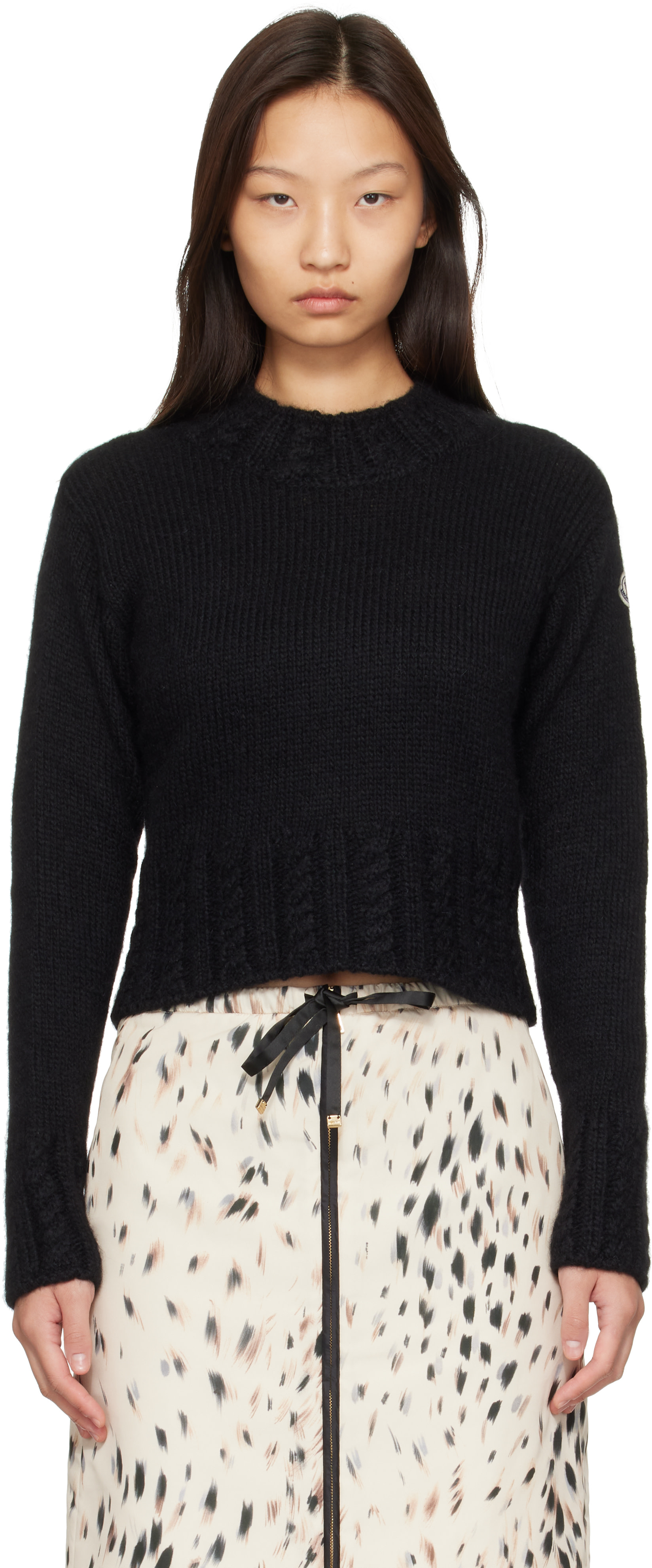 MONCLER レオパード柄 タートルネック ニット S Moncler: Black Alpaca Blend Turtleneck Sweater | SSENSE