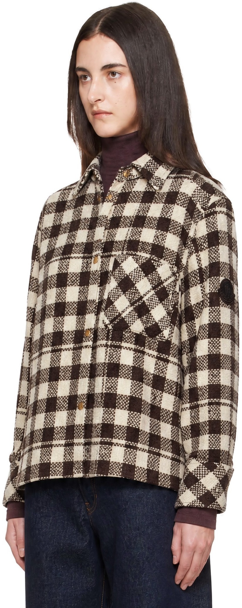 Moncler: Beige & Brown Check Wool Shirt | SSENSE
