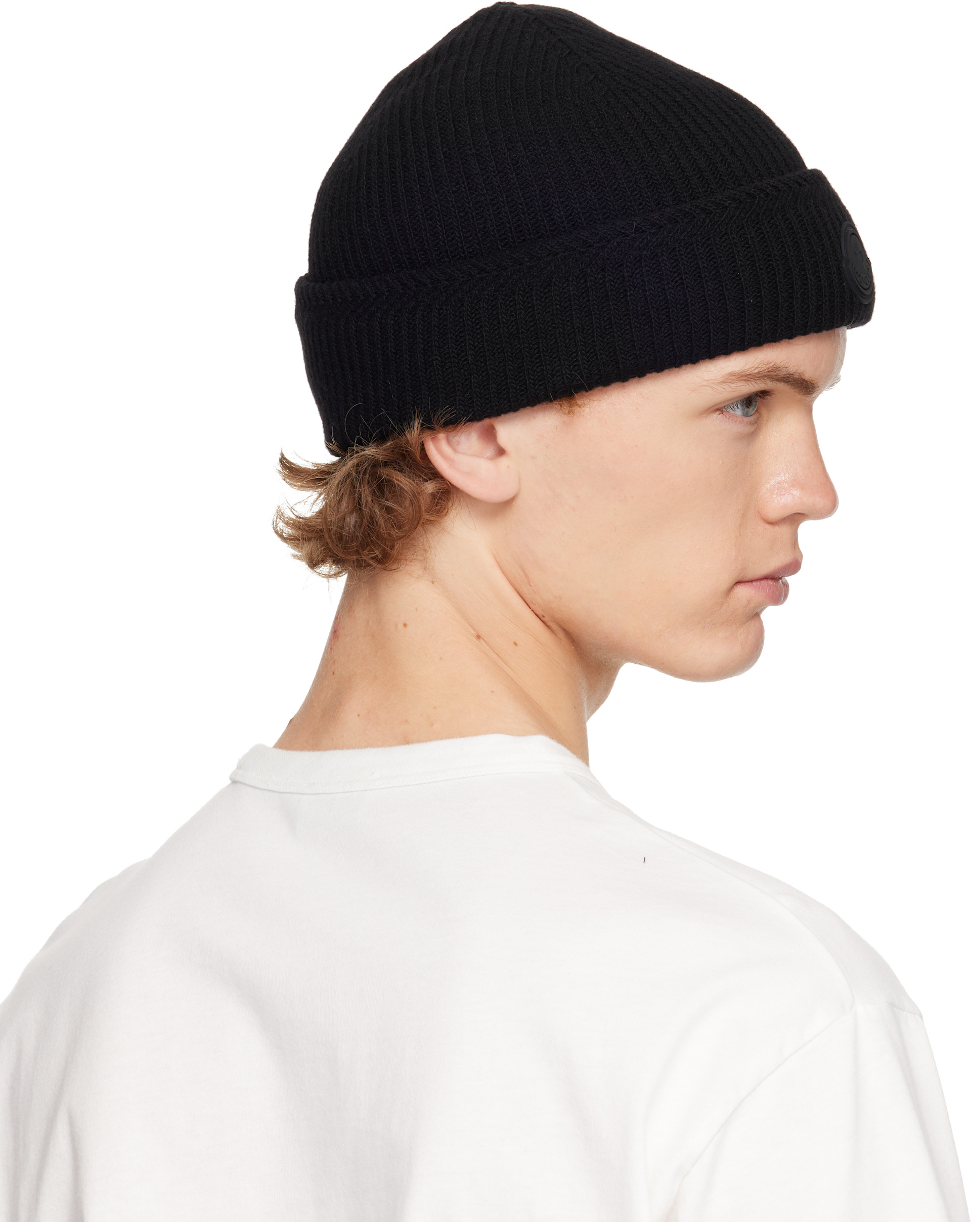 確実正規品MONCLER ブラック ニット帽 カシミヤ Moncler: ブラック カシミヤブレンド ロゴ ビーニー | SSENSE 日本
