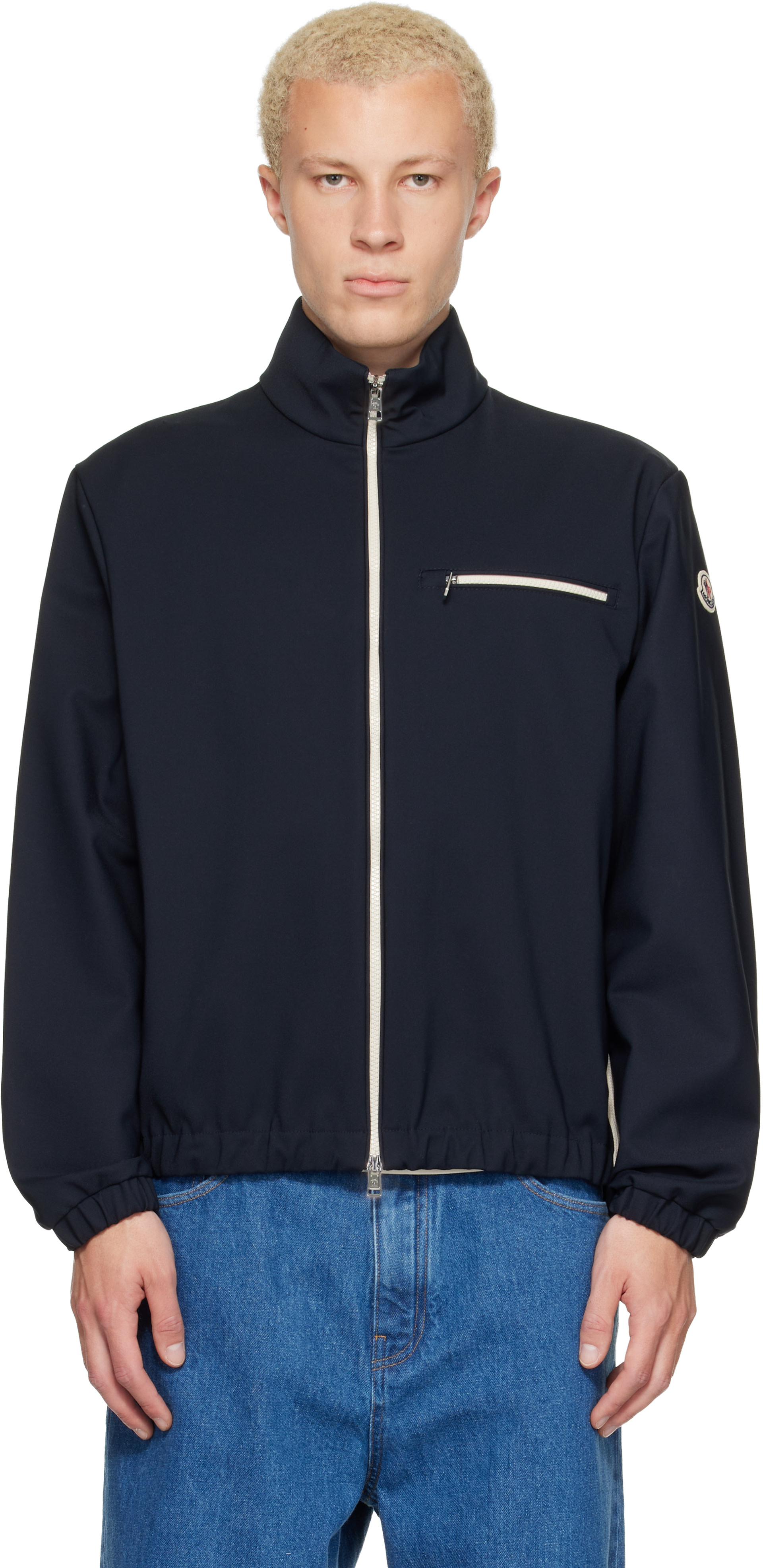 Moncler: Navy Fourioun Cotton Blend Short Jacket | SSENSE