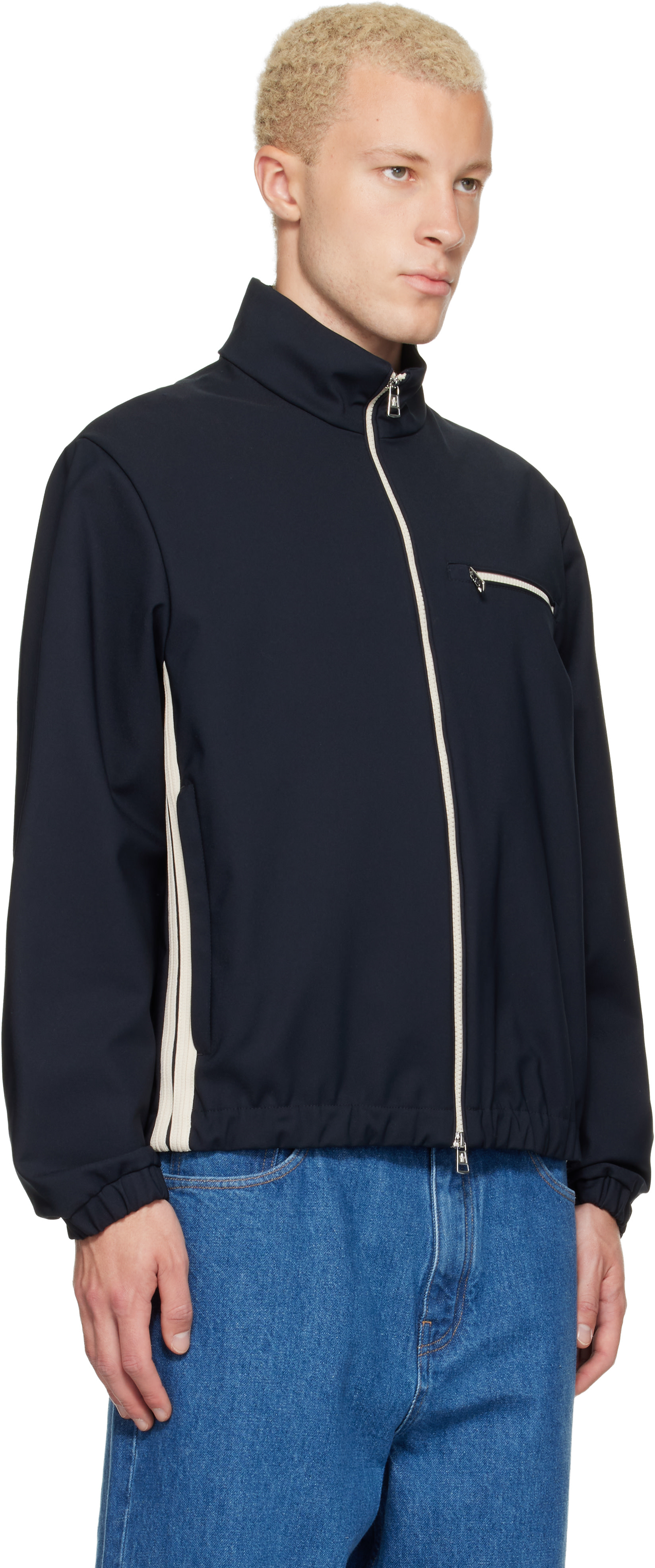 Moncler: Navy Fourioun Cotton Blend Short Jacket | SSENSE