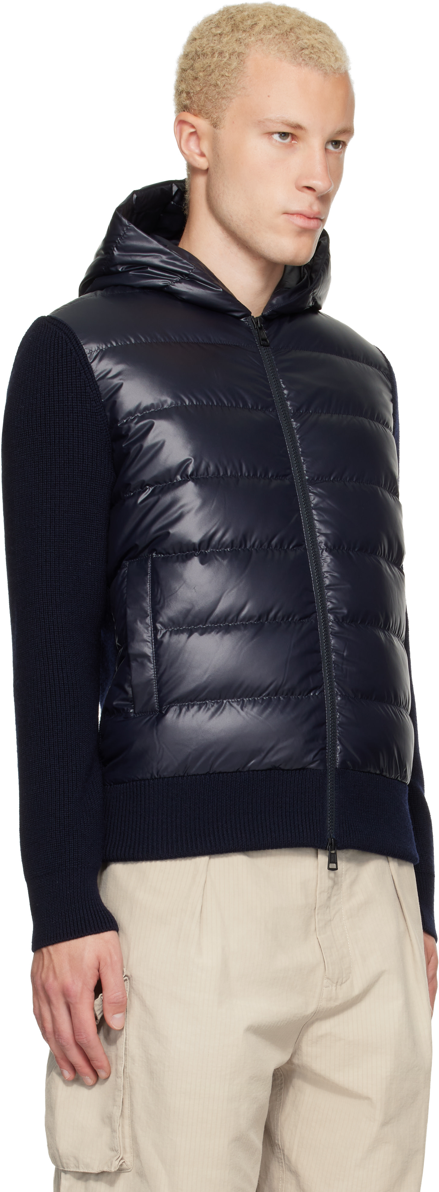 Moncler - 네이비 울 집업 후디 다운 재킷