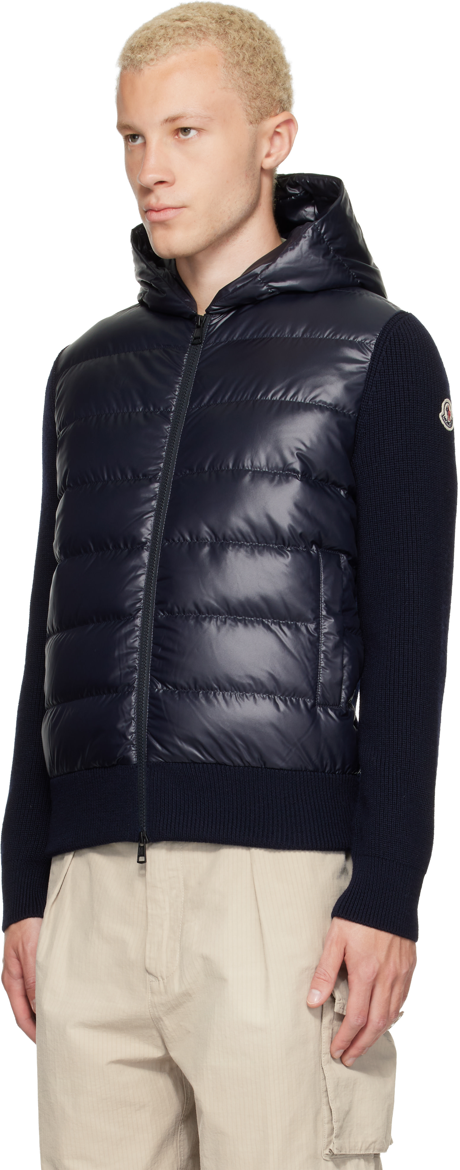 Moncler - 네이비 울 집업 후디 다운 재킷