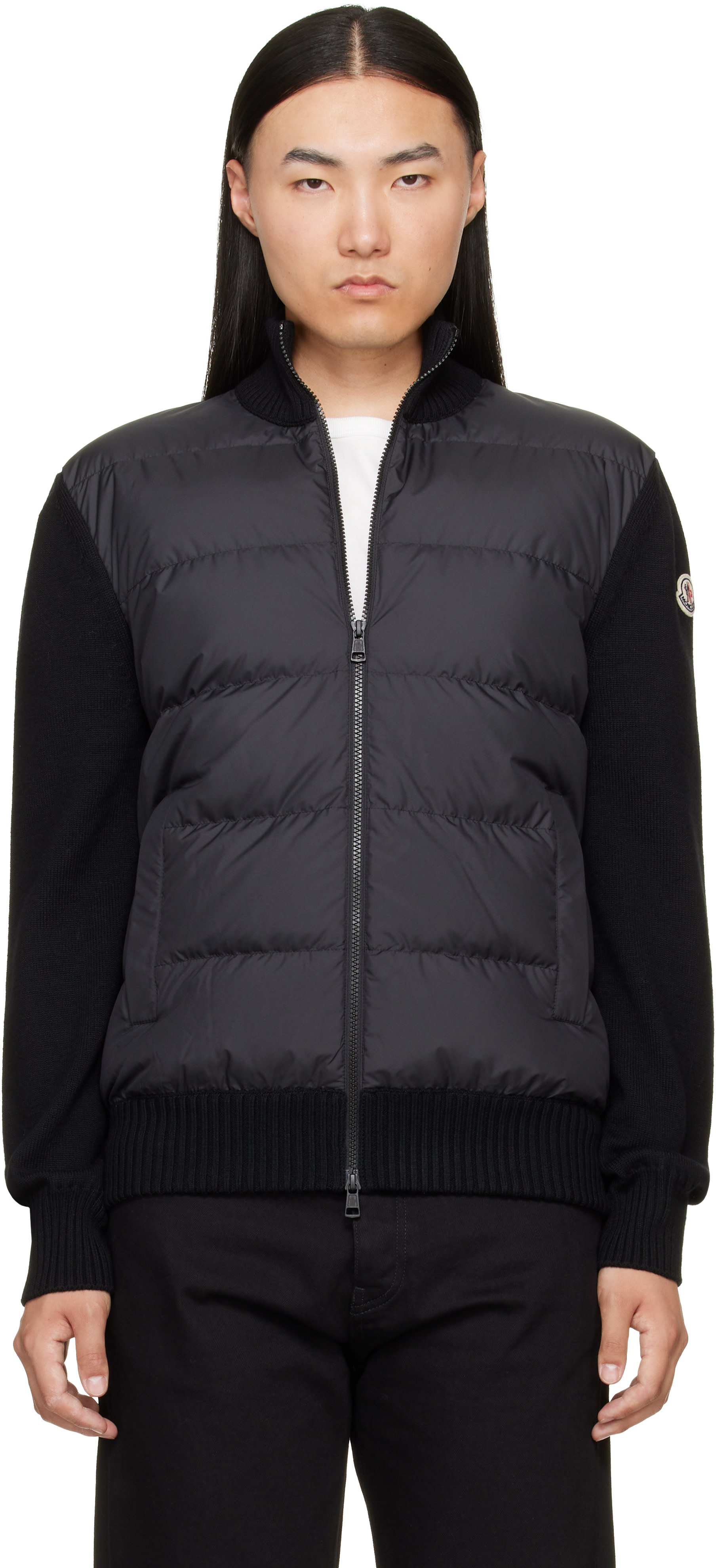 Moncler: Black Padded Wool Zip-Up Down Cardigan | SSENSE