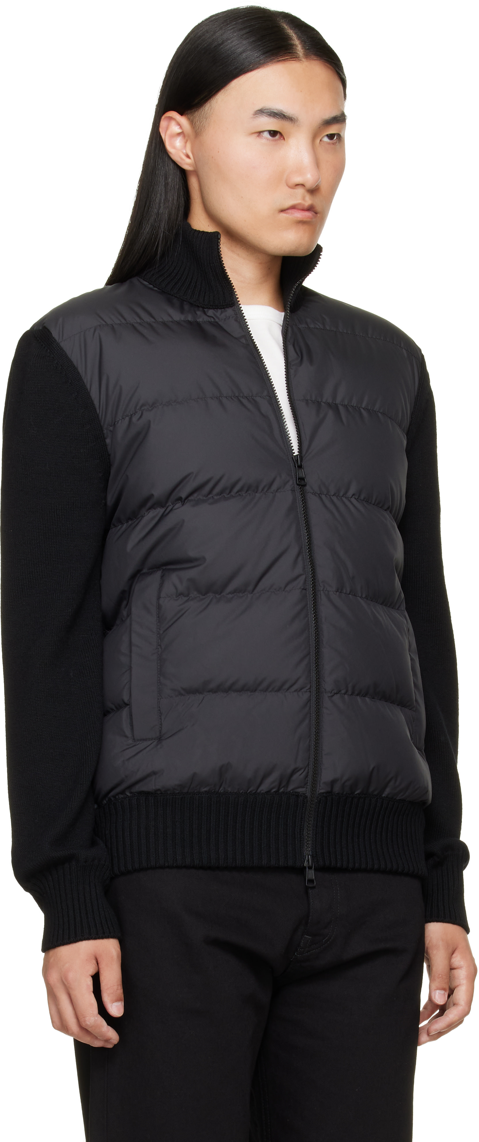 Moncler: Black Padded Wool Zip-Up Down Cardigan | SSENSE