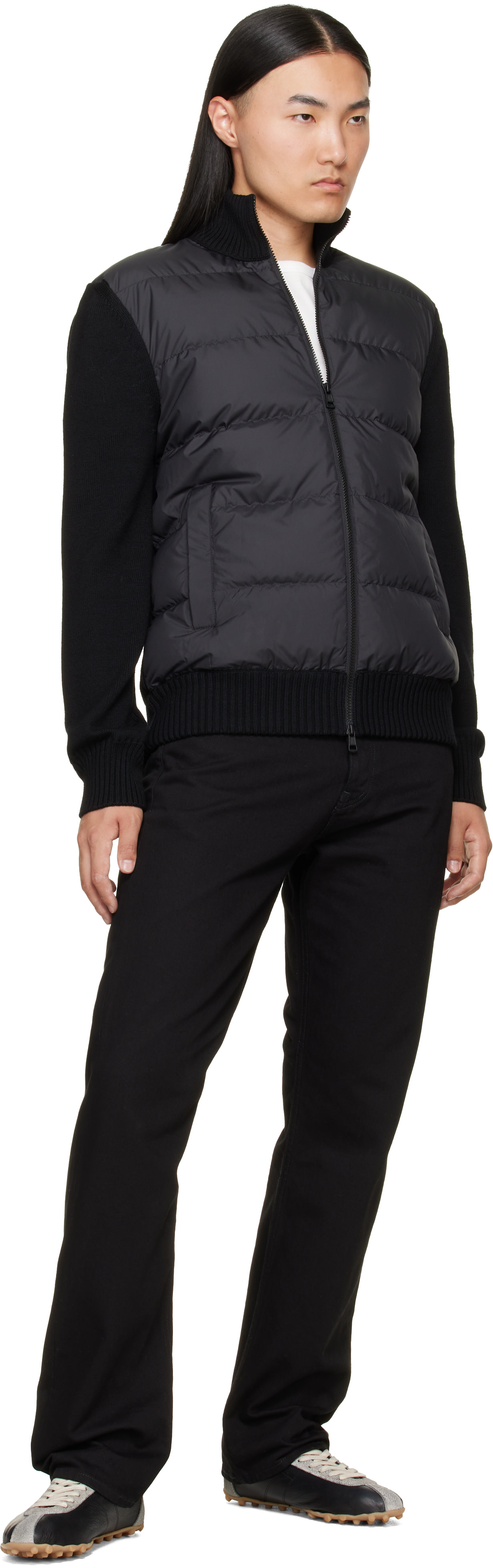 Moncler - 블랙 패딩 울 집업 다운 가디건