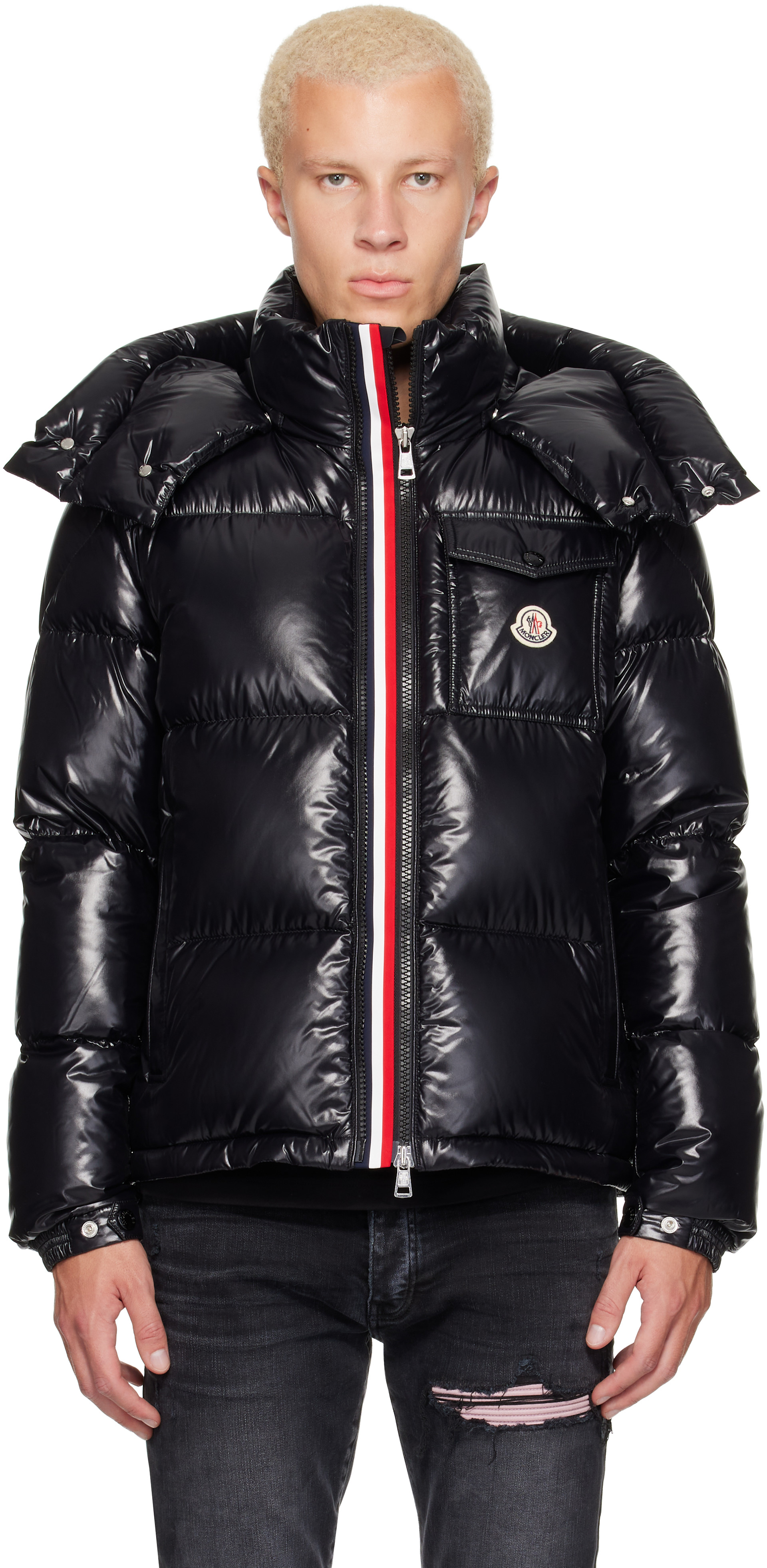 Moncler: ブラック Montbeliard フード付き ショート ダウンジャケット