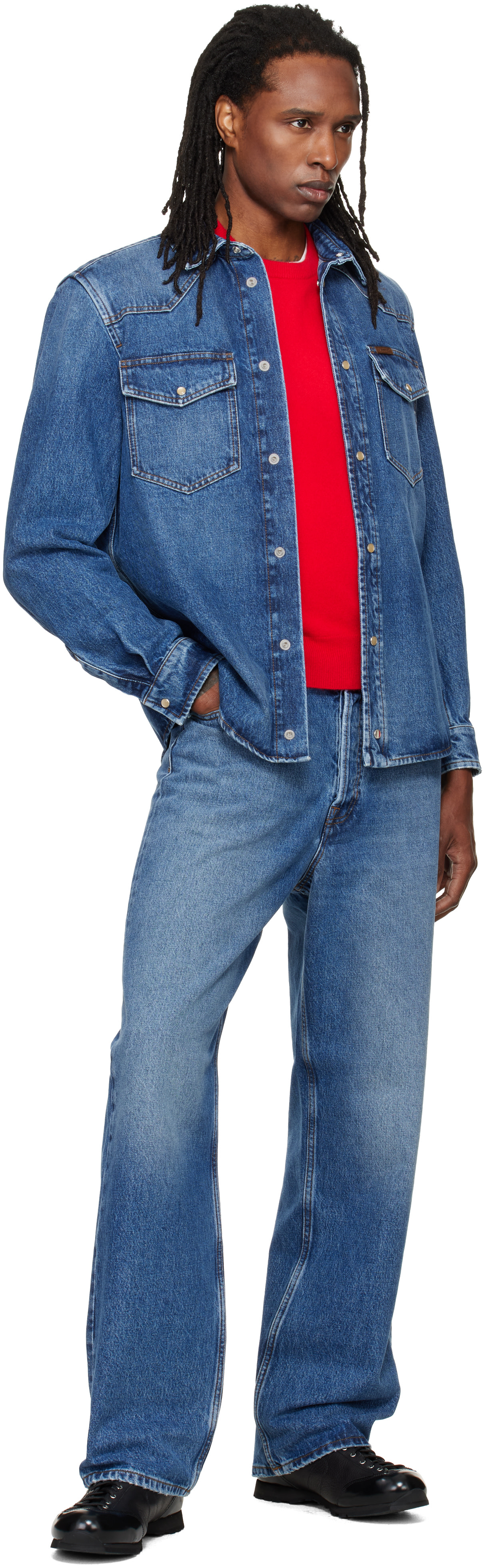 Moncler: Blue Straight Leg Denim Jeans | SSENSE