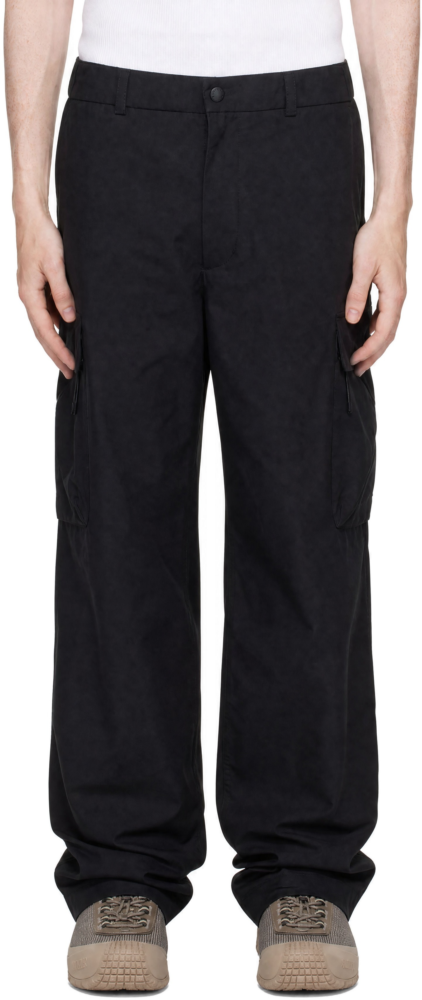 Moncler: Black Logo Zip Cargo Pants | SSENSE