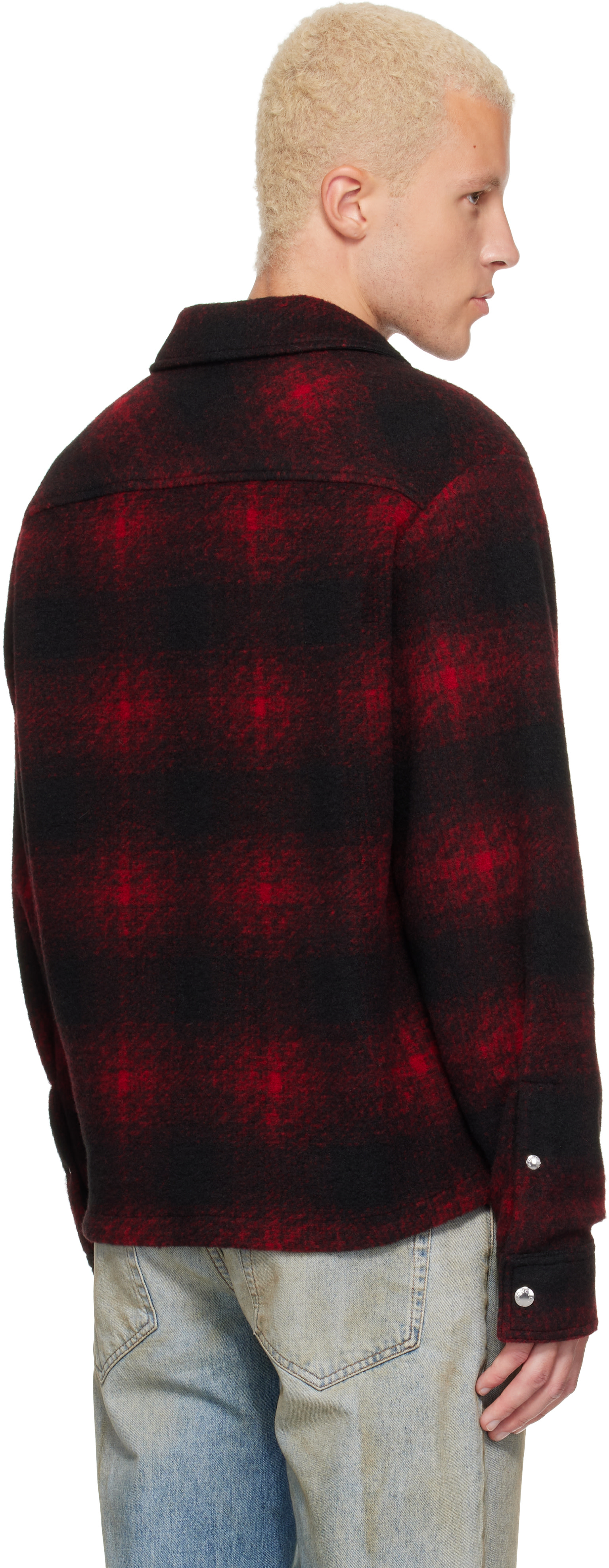 Moncler: Red Check Jersey Zip-Up Shirt | SSENSE