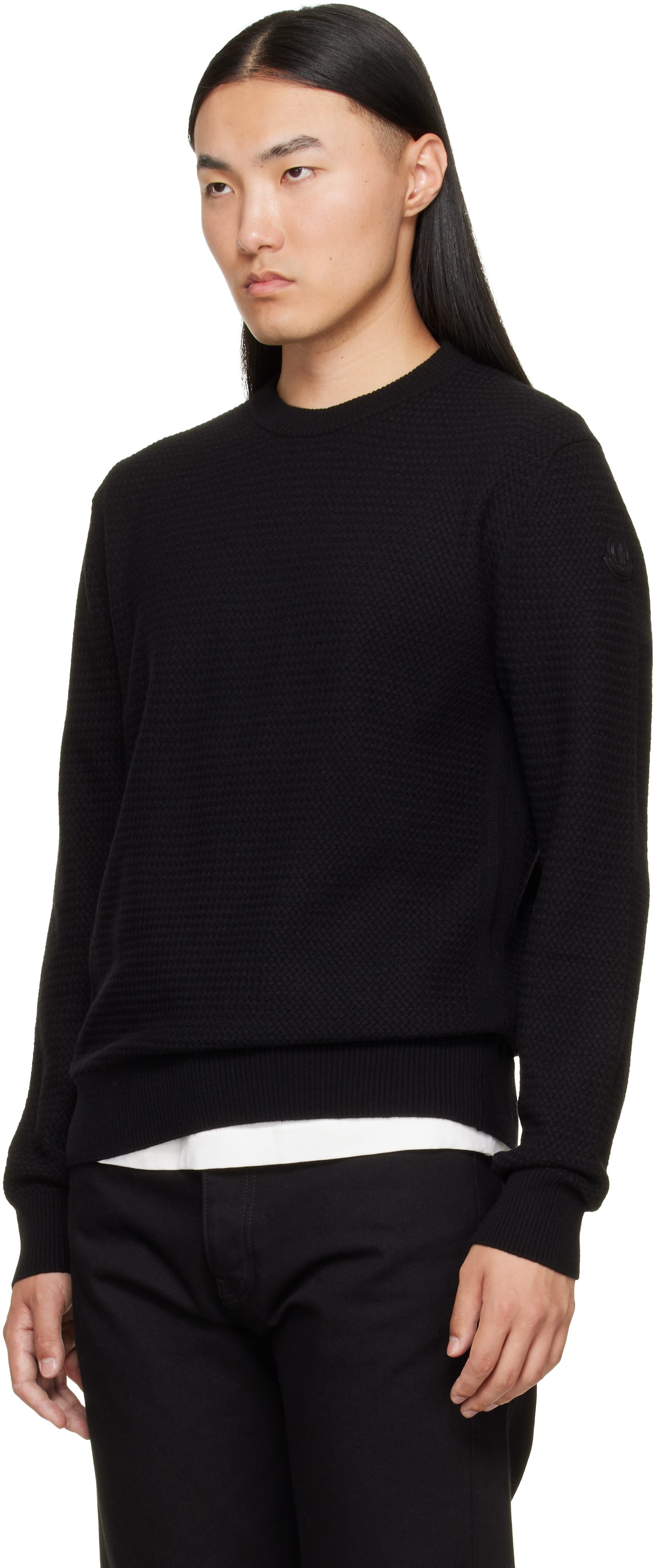 Moncler - Pull texturé noir en cachemire et laine