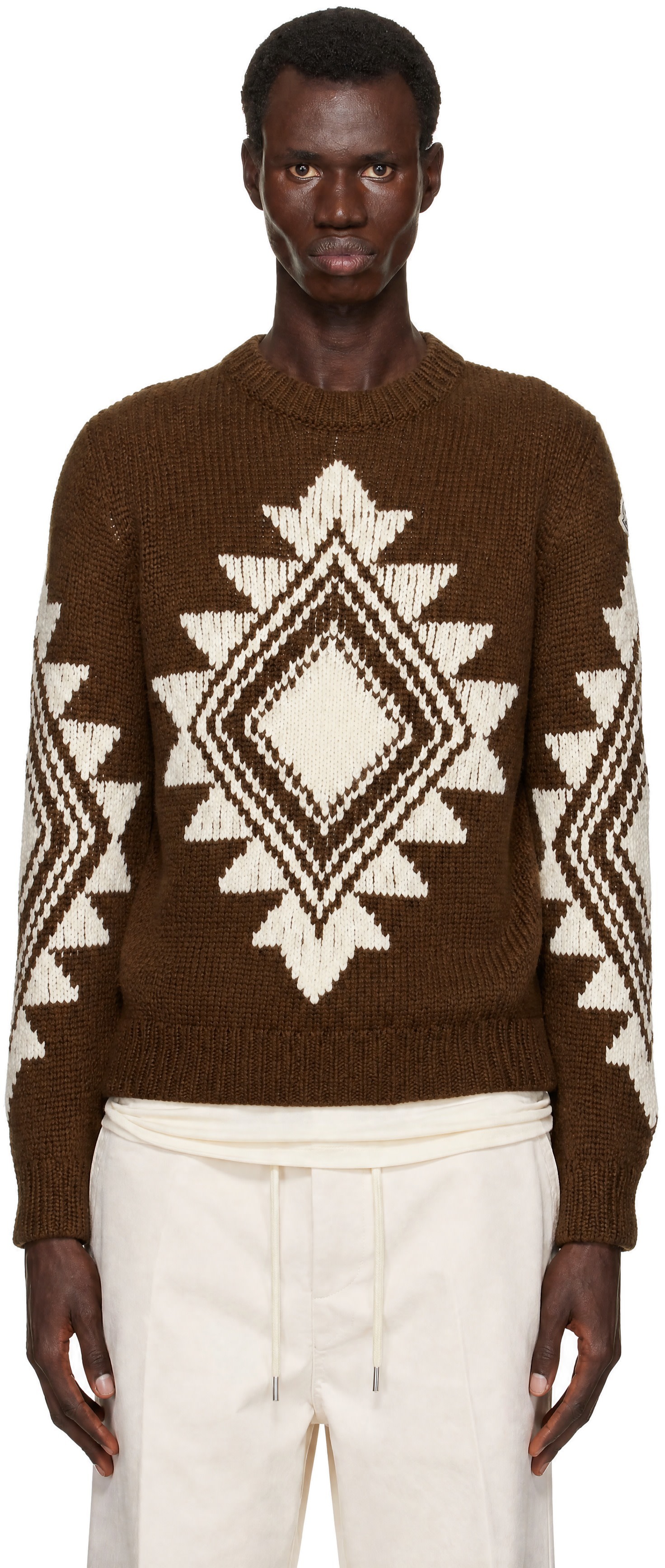 Moncler - Brown Geometric Jacquard Wool Blend Sweater