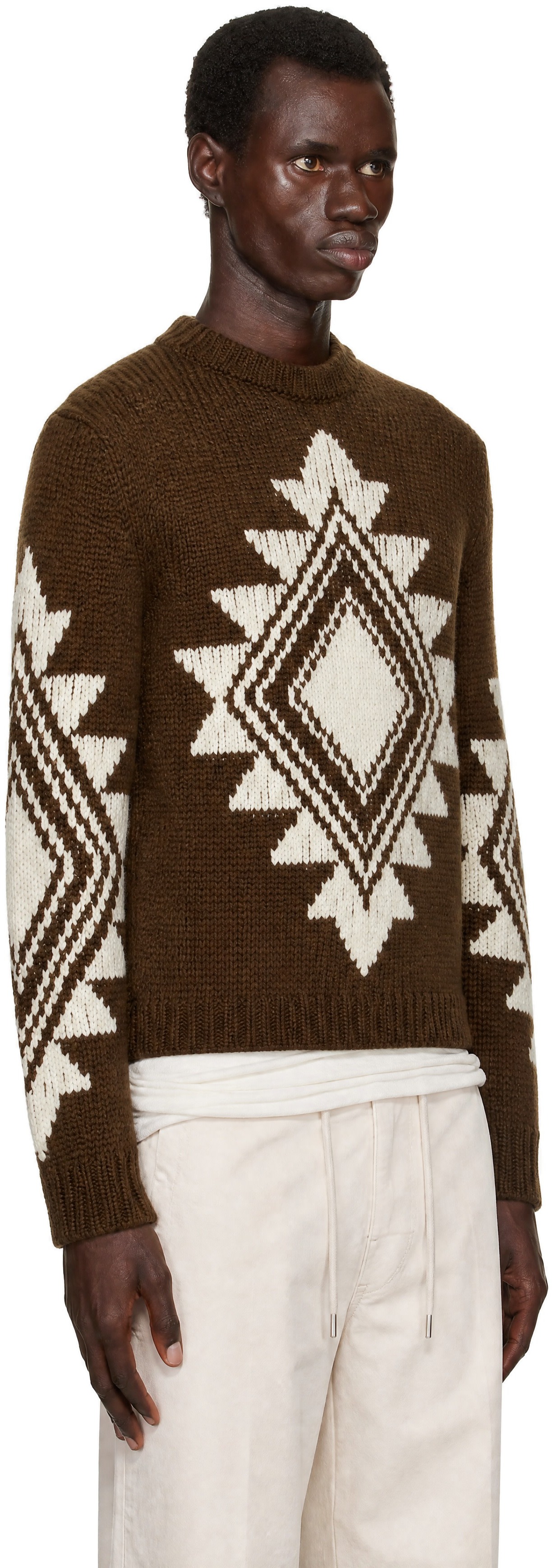 Moncler - Brown Geometric Jacquard Wool Blend Sweater