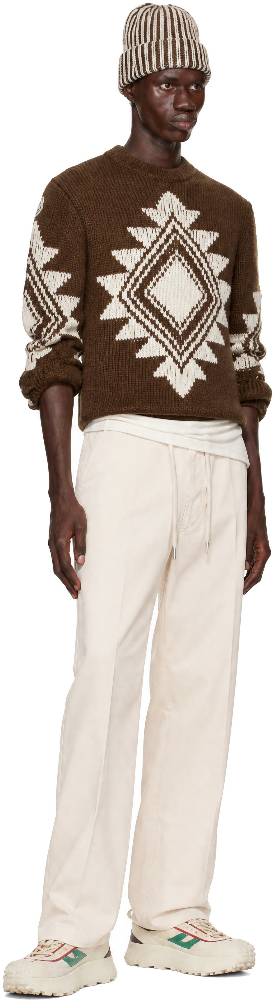 Moncler - Brown Geometric Jacquard Wool Blend Sweater