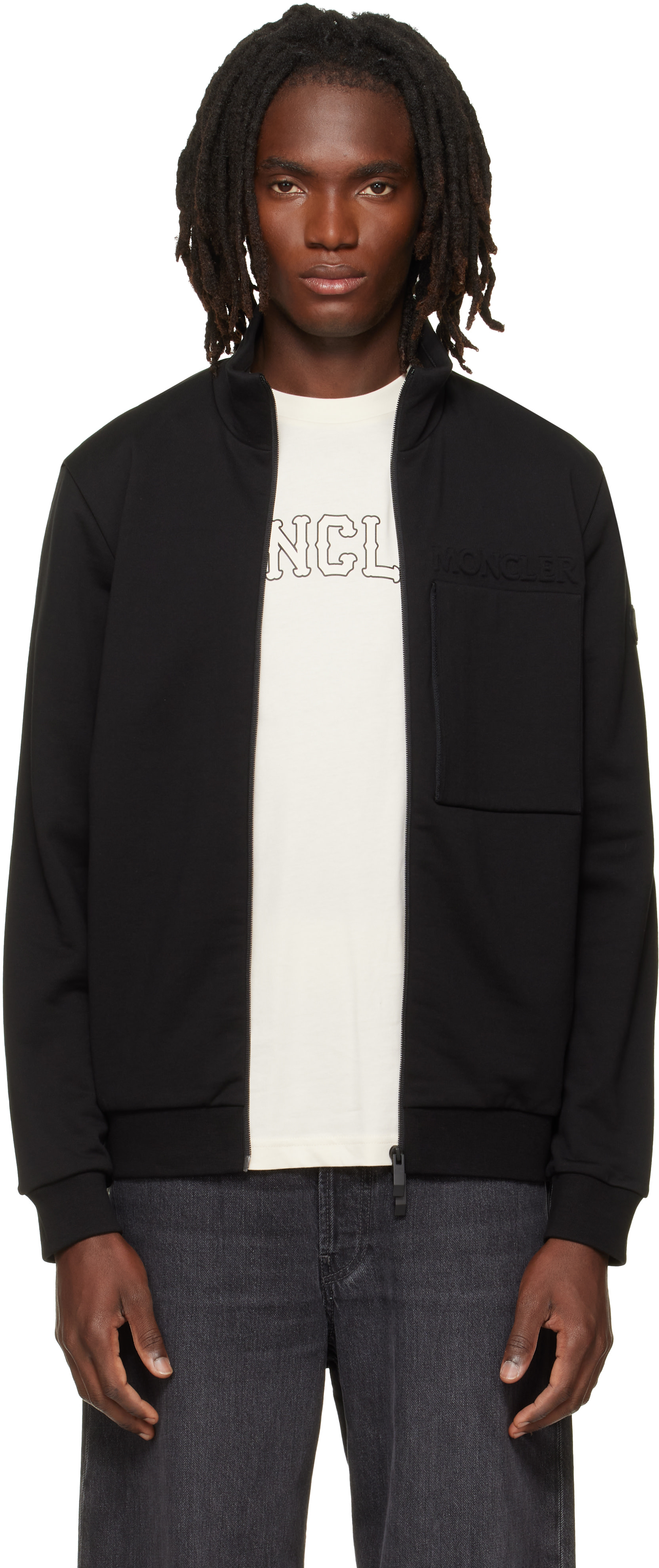 Moncler - Pull molletonné noir à glissière