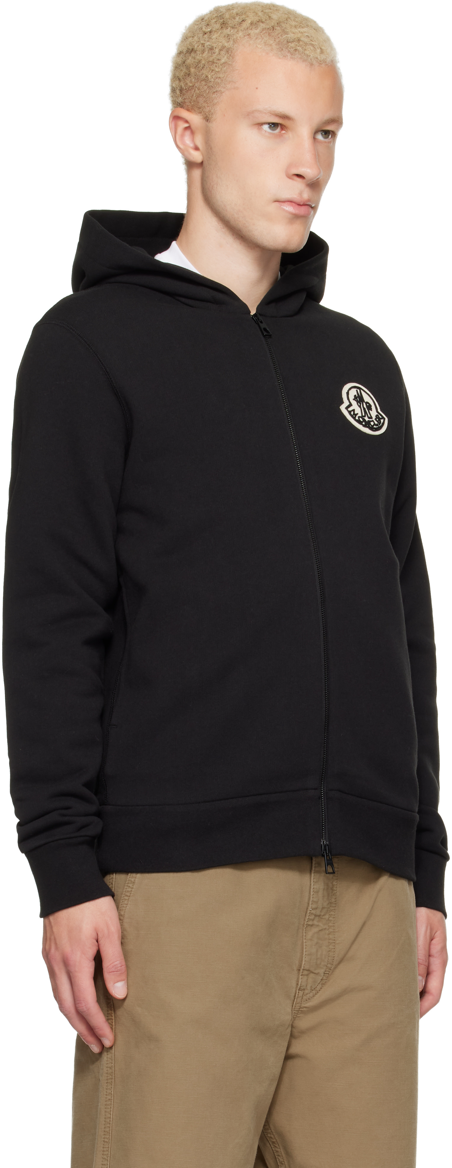 Moncler - Pull à capuche noir à glissière