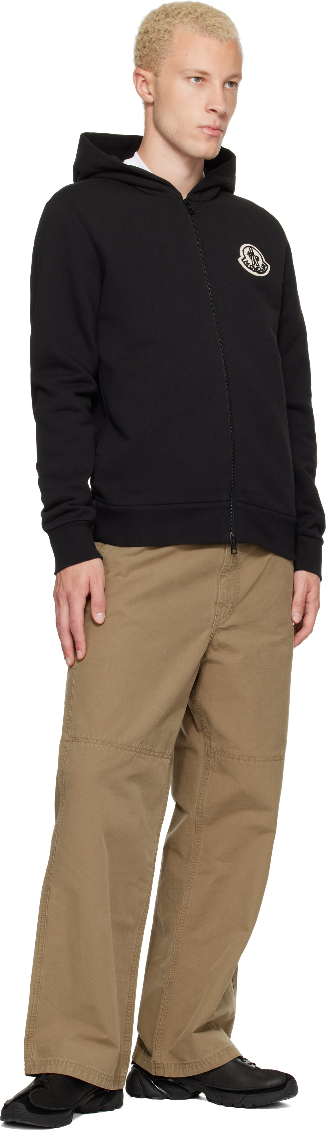 Moncler - Pull à capuche noir à glissière