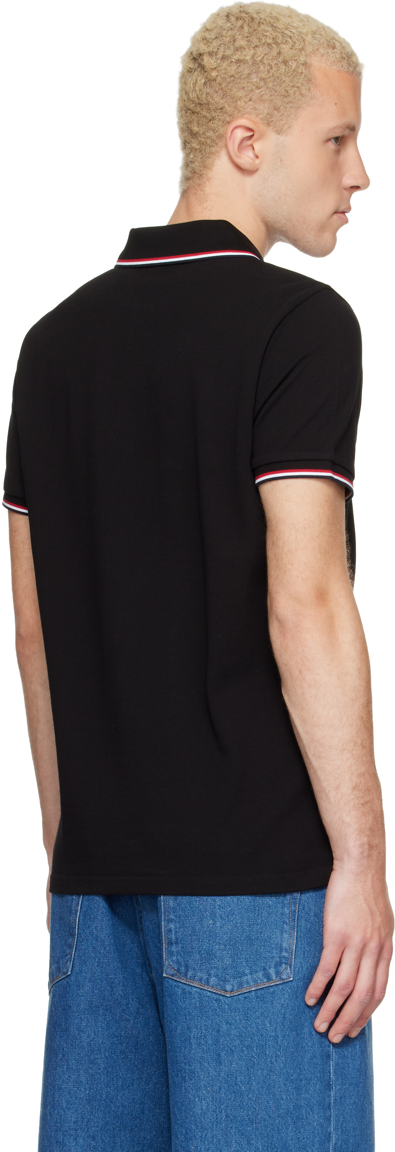 Moncler: Black Tricolor-Trimmed Cotton Piquet Polo | SSENSE