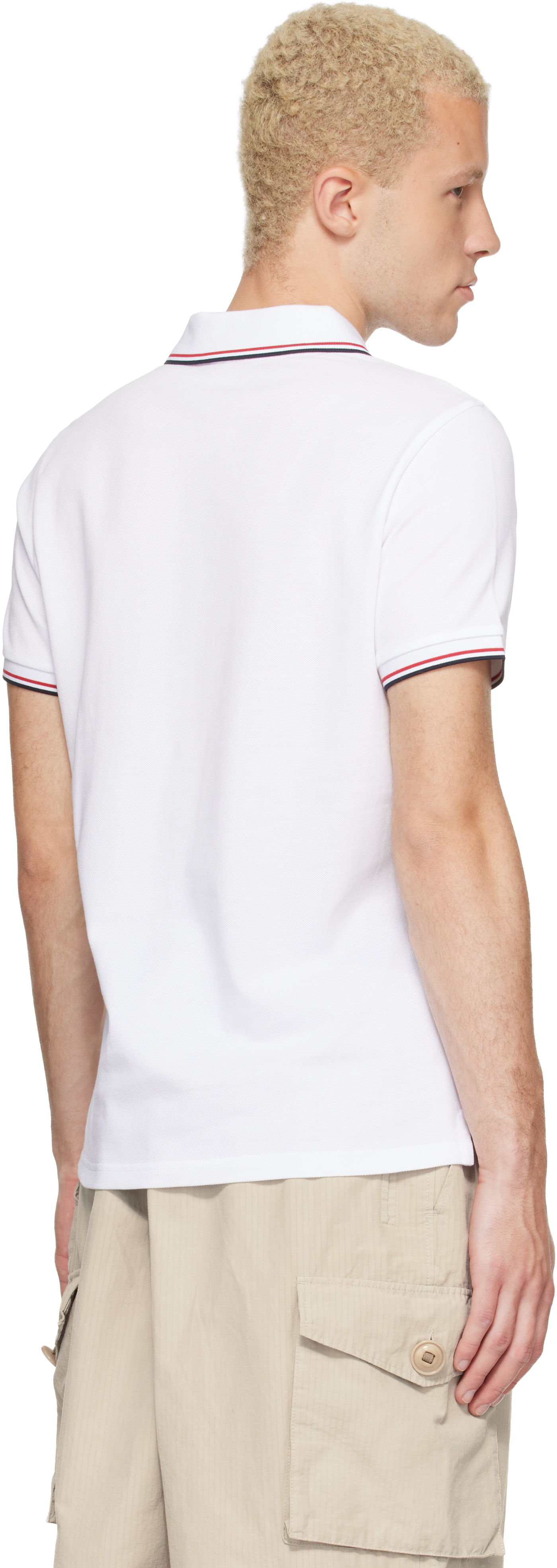 Moncler: ホワイト Tricolor-Trimmed コットンピケ ポロシャツ
