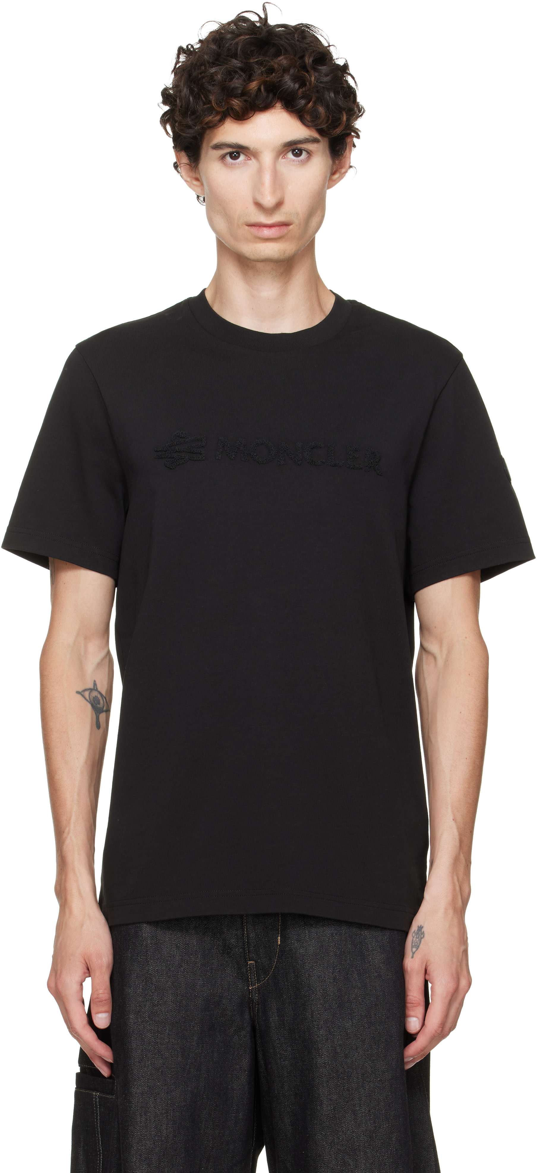 Moncler: Black Logo Cotton T-shirt | SSENSE