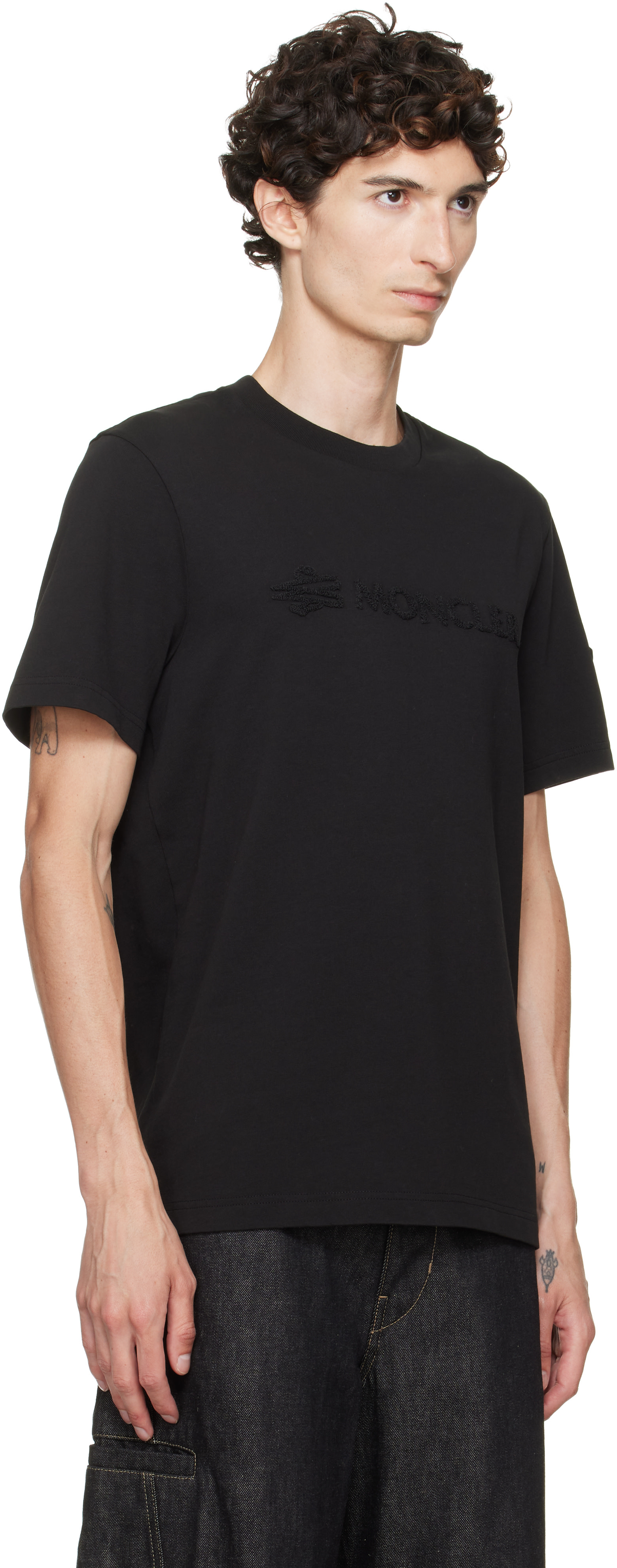 Moncler: Black Logo Cotton T-shirt | SSENSE