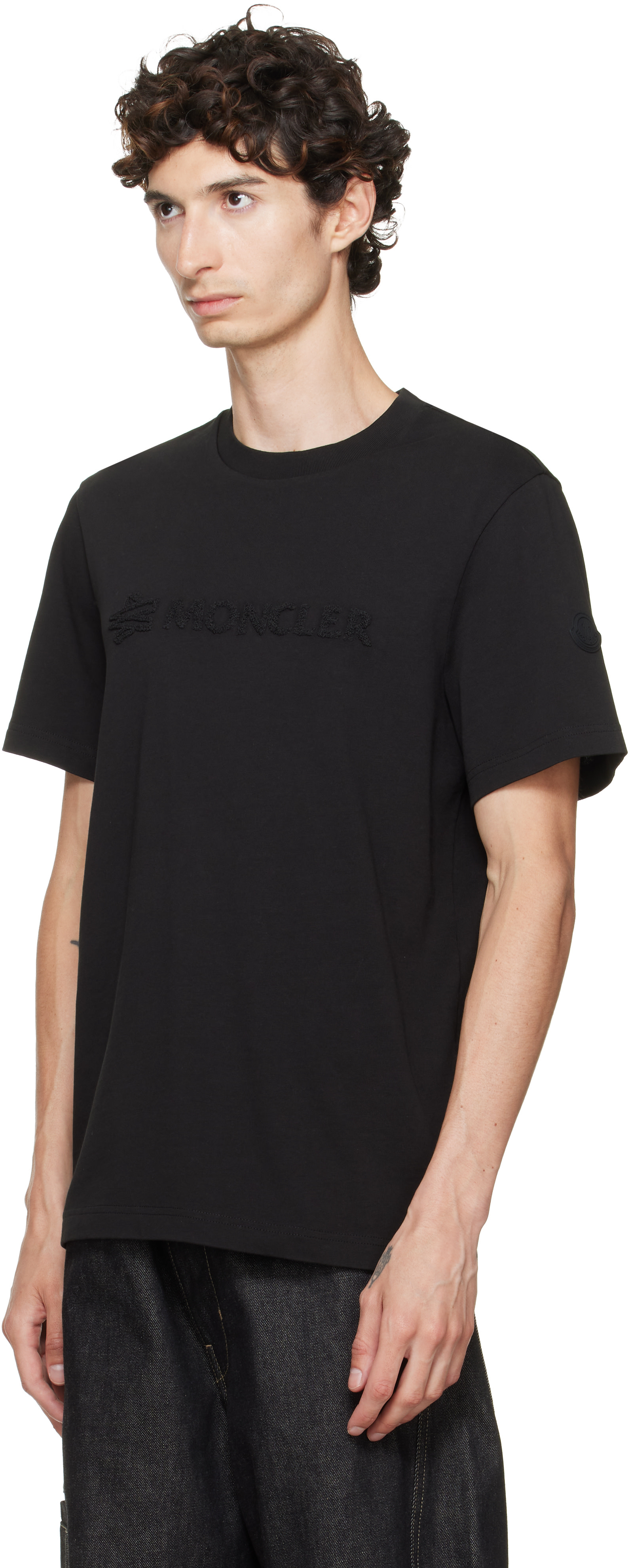 Moncler: Black Logo Cotton T-shirt | SSENSE