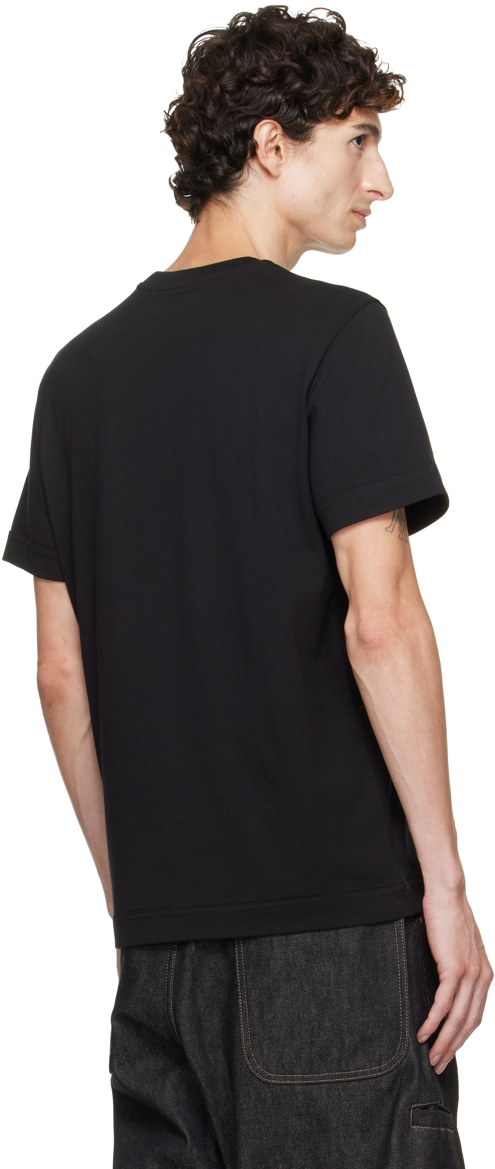 Moncler: Black Double Leather Logo Cotton T-shirt | SSENSE