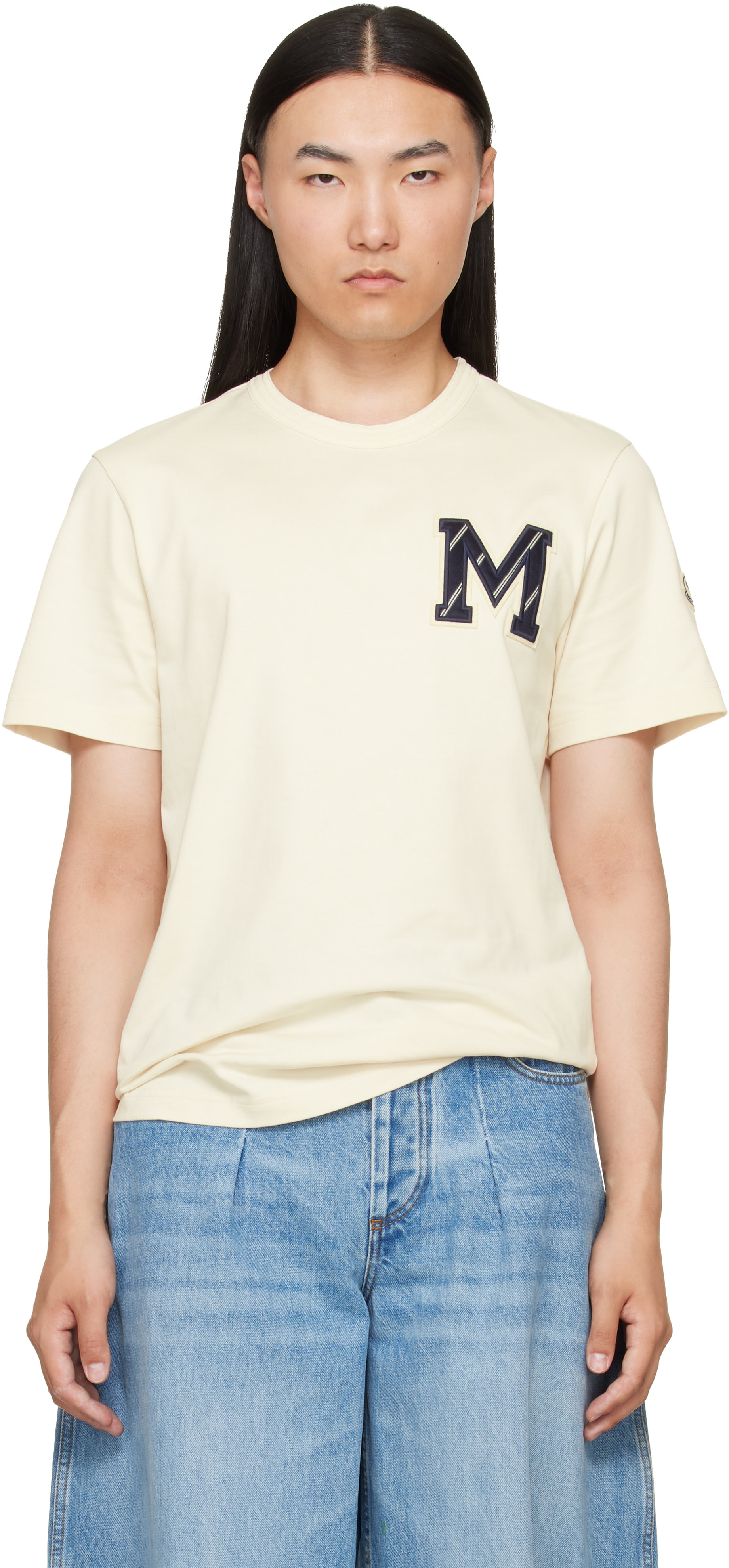 Moncler: Beige Cotton Jersey Monogram T-shirt | SSENSE