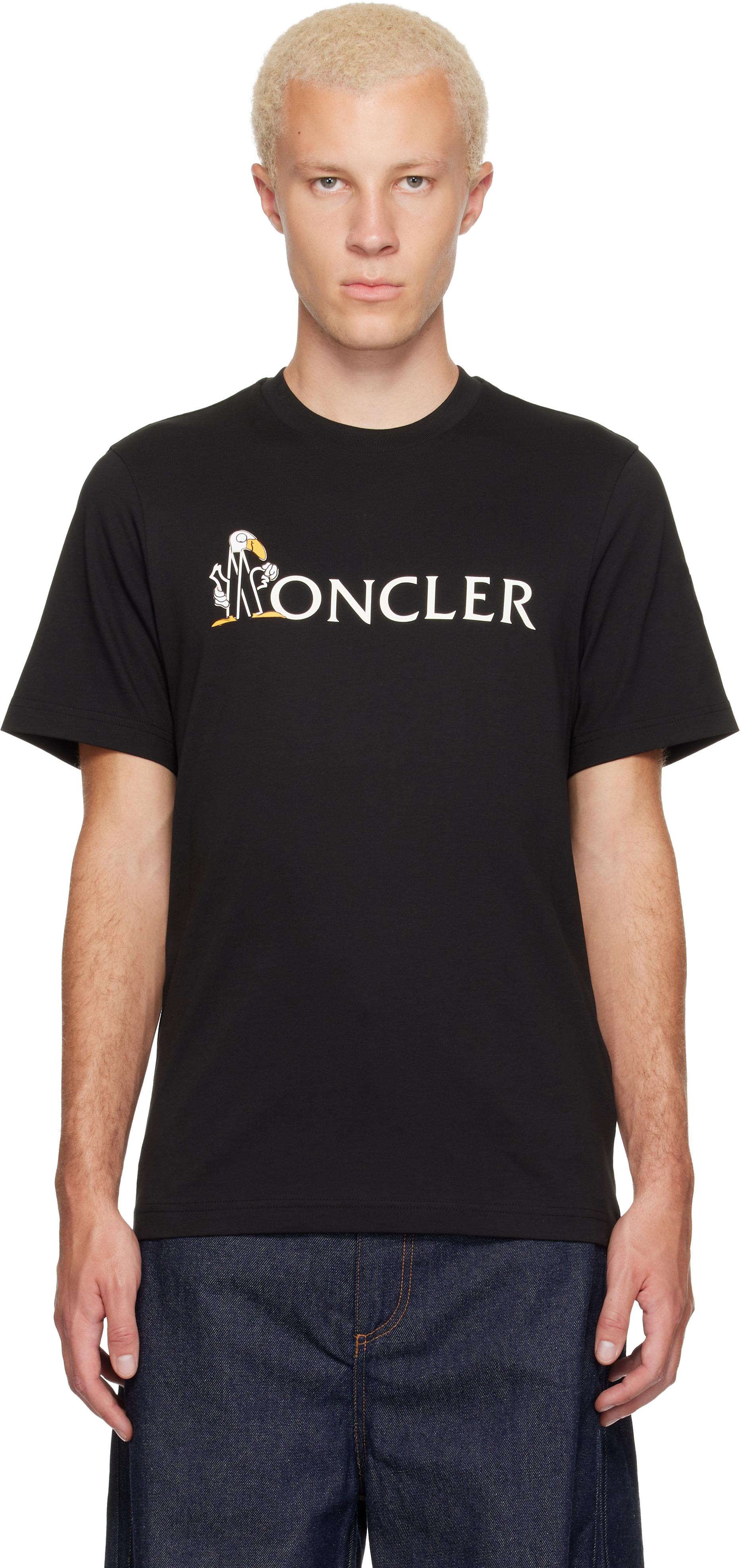Moncler: Black Mon Duck Logo Cotton T-shirt | SSENSE