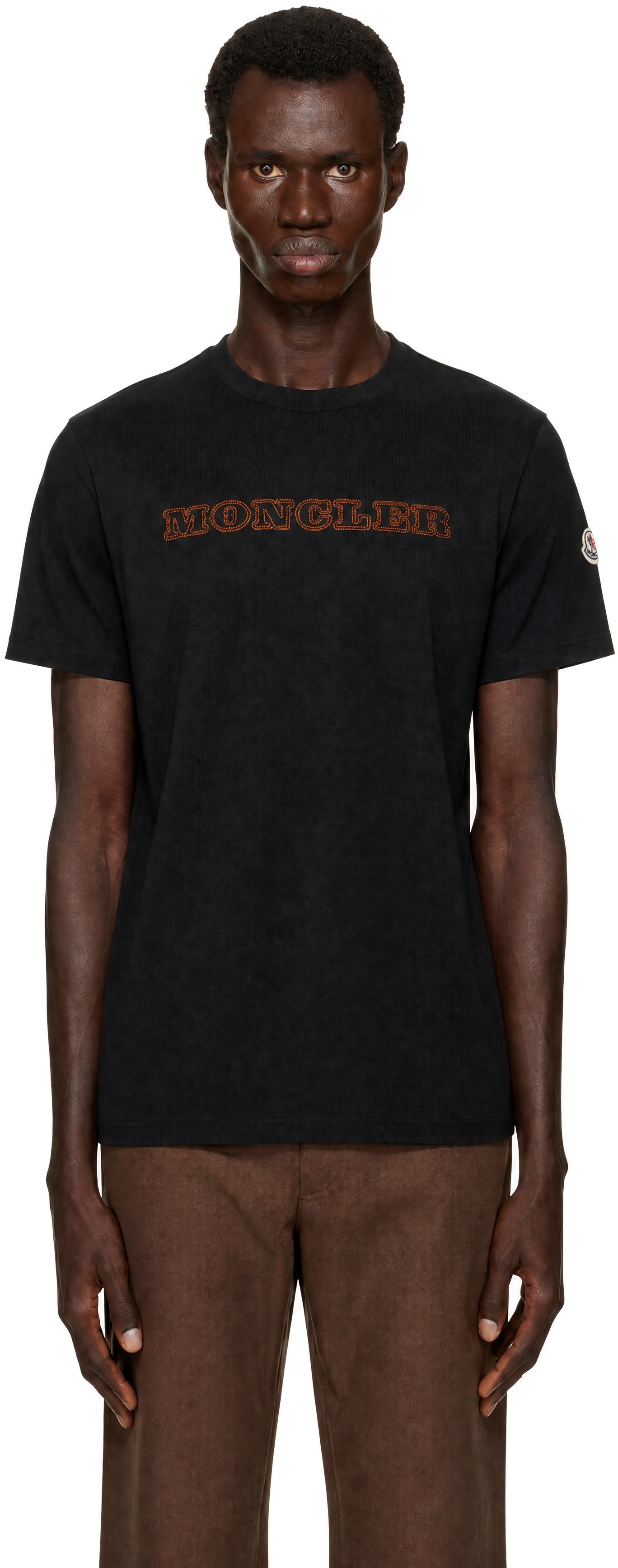 Moncler: Black Logo Cotton Jersey T-shirt | SSENSE Canada