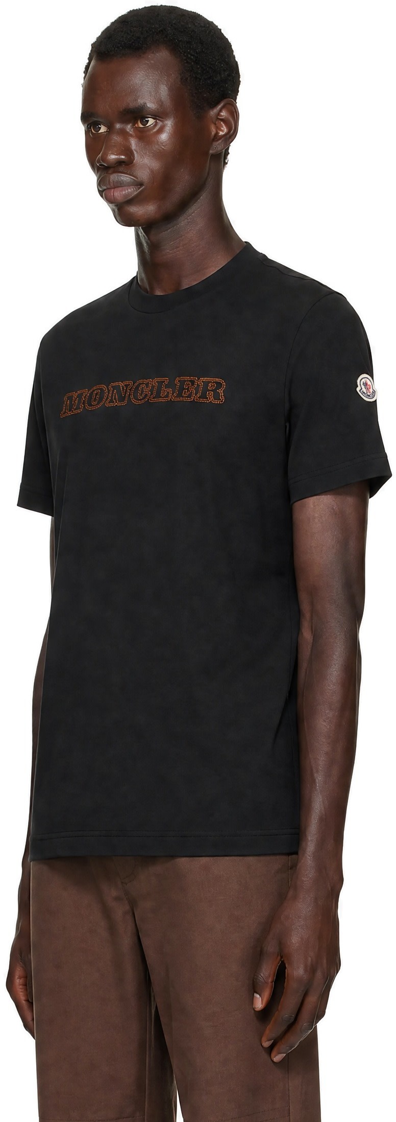 Moncler: Black Logo Cotton Jersey T-shirt | SSENSE Canada