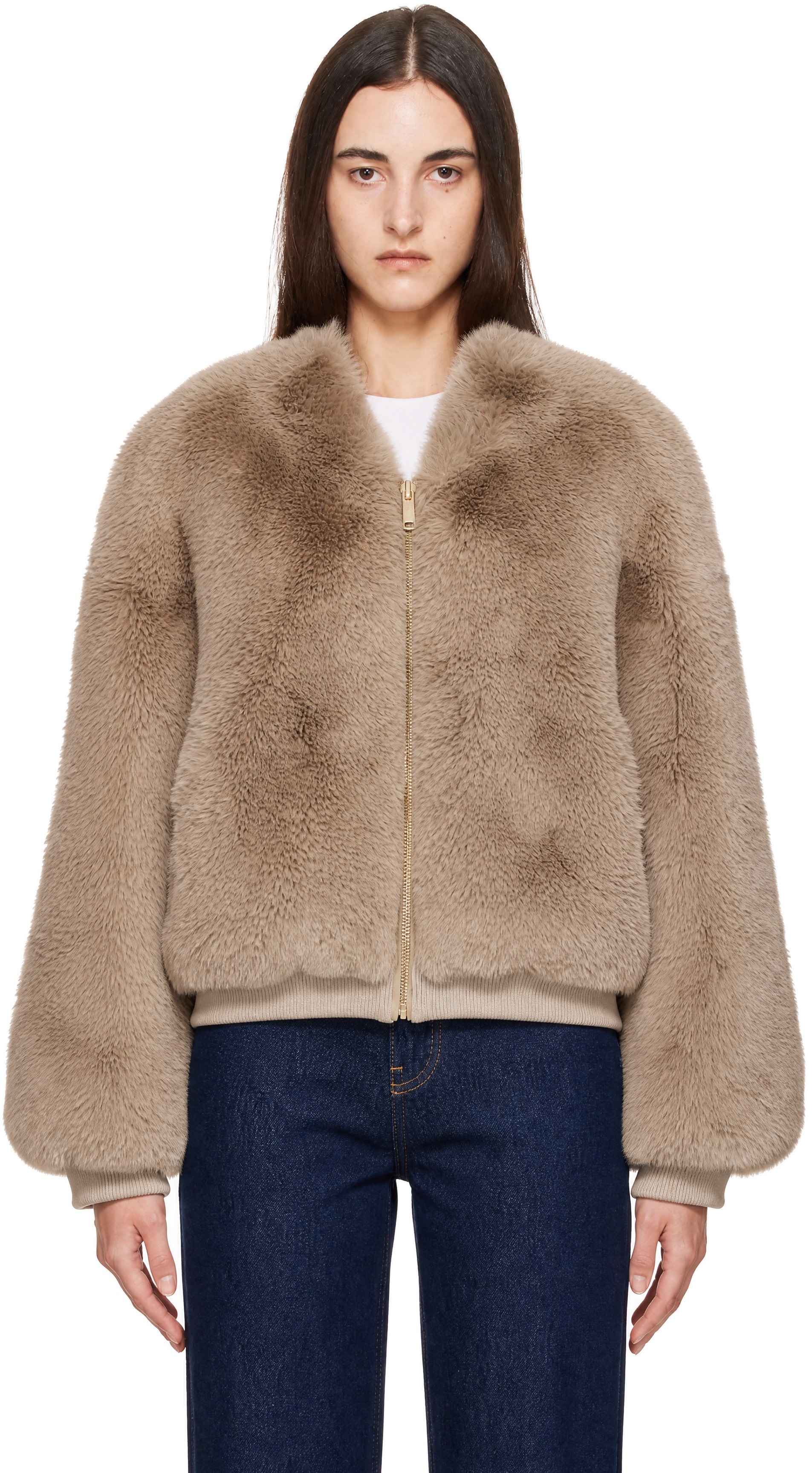The Frankie Shop: トープ Senna Collarless フェイクファー 