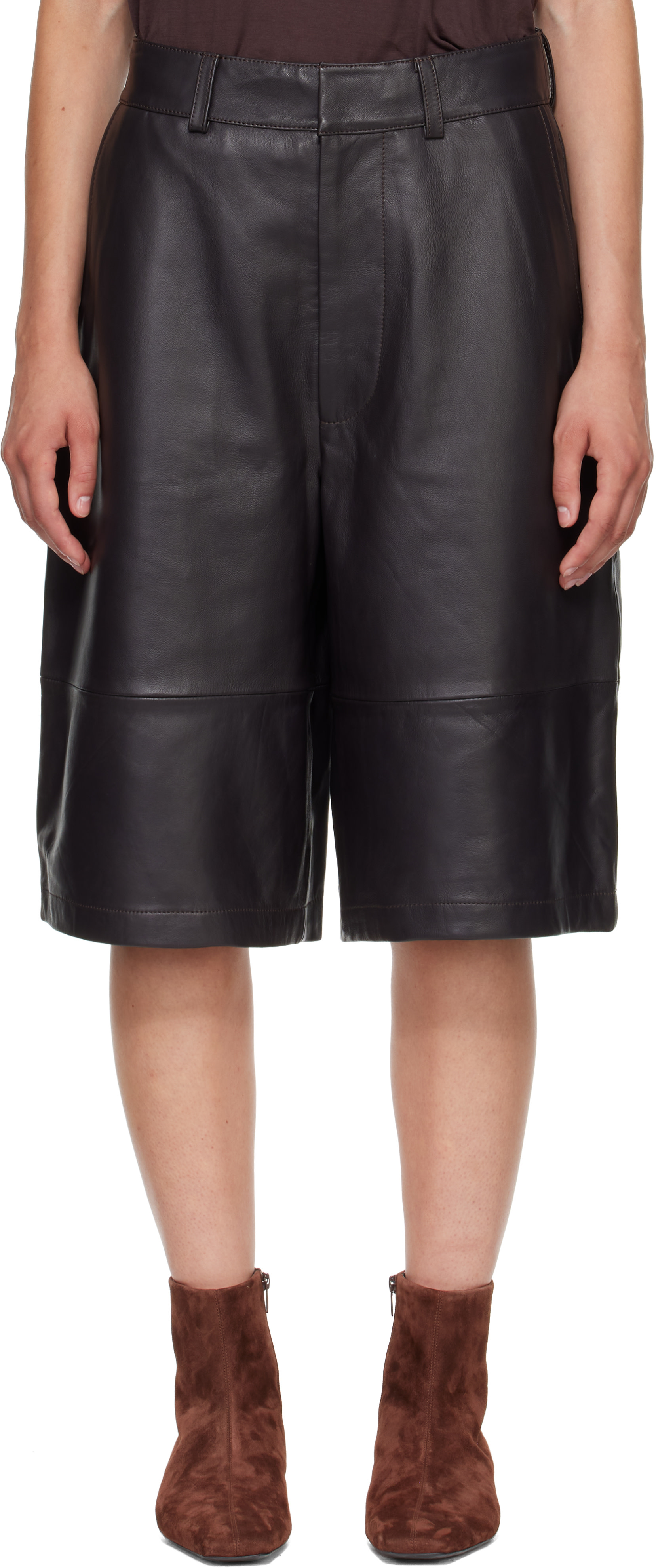 The Frankie Shop: Brown Olivia Leather Bermuda Shorts | SSENSE