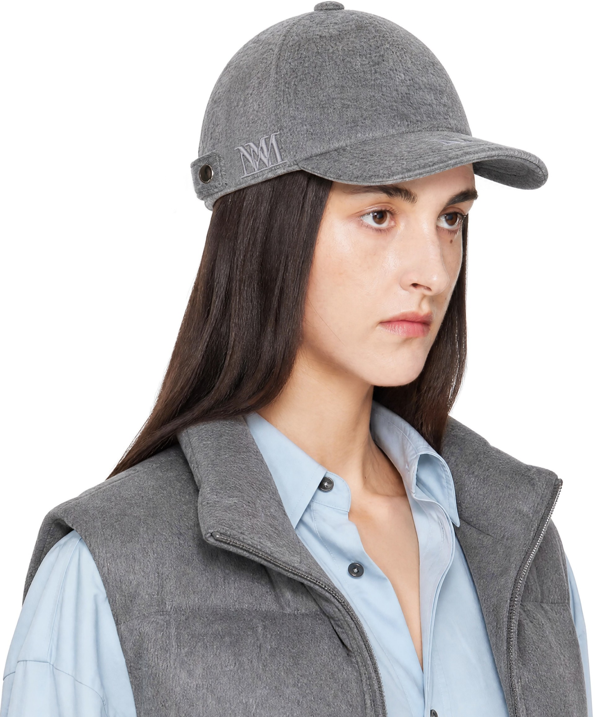 Max Mara - Gray Lancia Embroidered Logo Cap