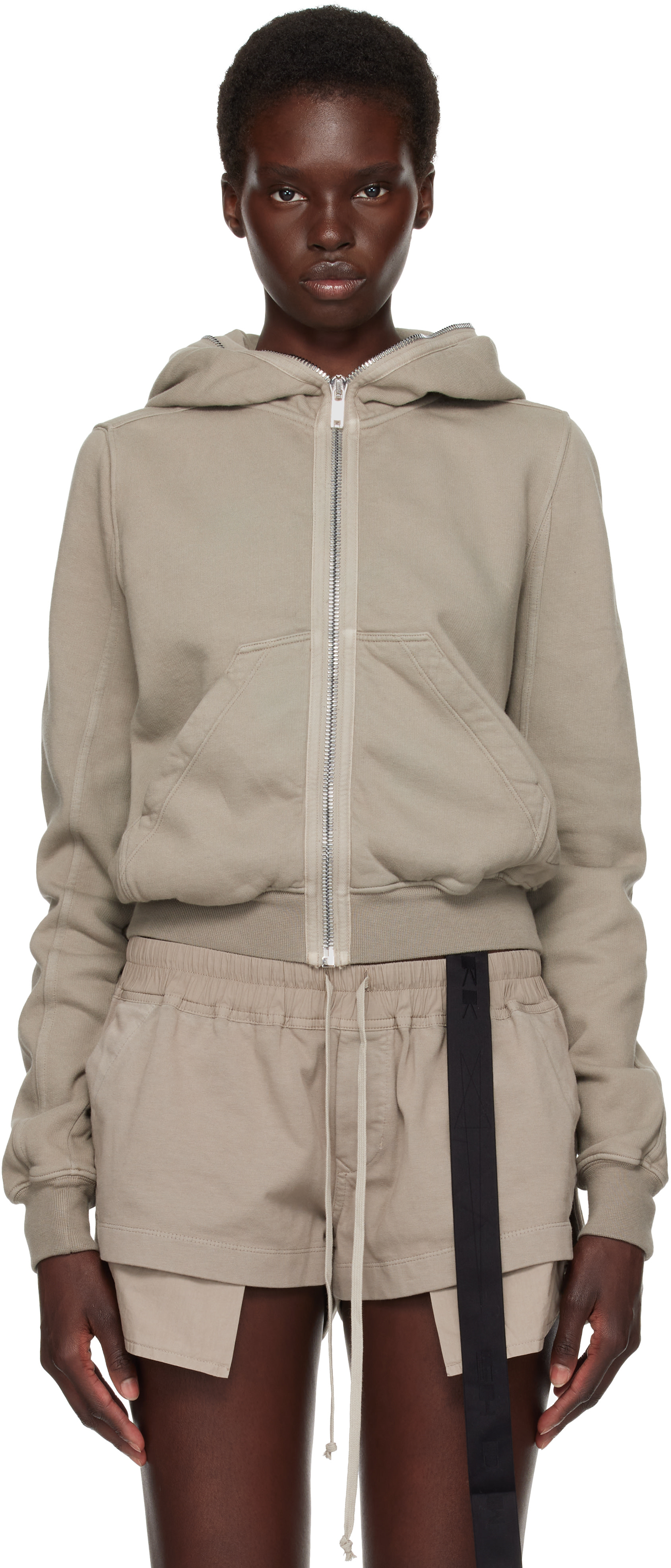 Rick Owens DRKSHDW - Pull à capuche écourté gris - Tower