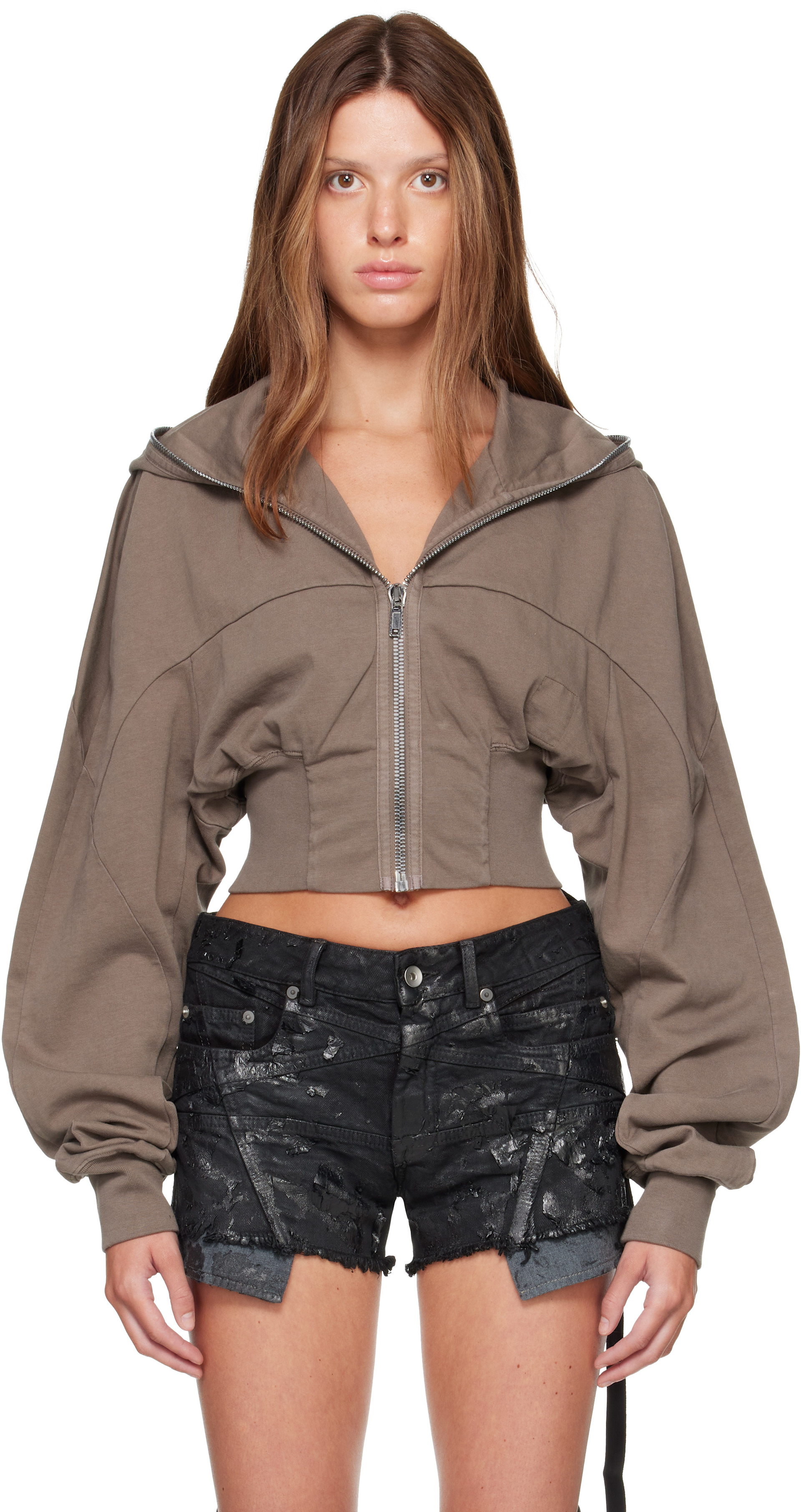 Rick Owens DRKSHDW - Pull à capuche Collage brun - Tower