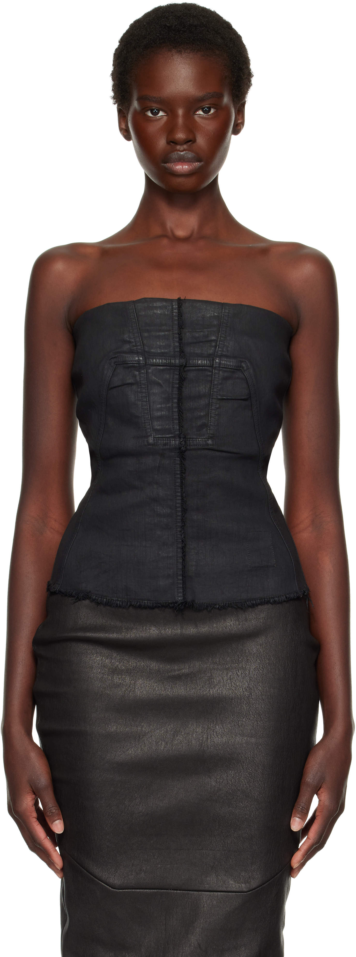 Rick Owens DRKSHDW: Black Tower Washed Denim Tube Top | SSENSE