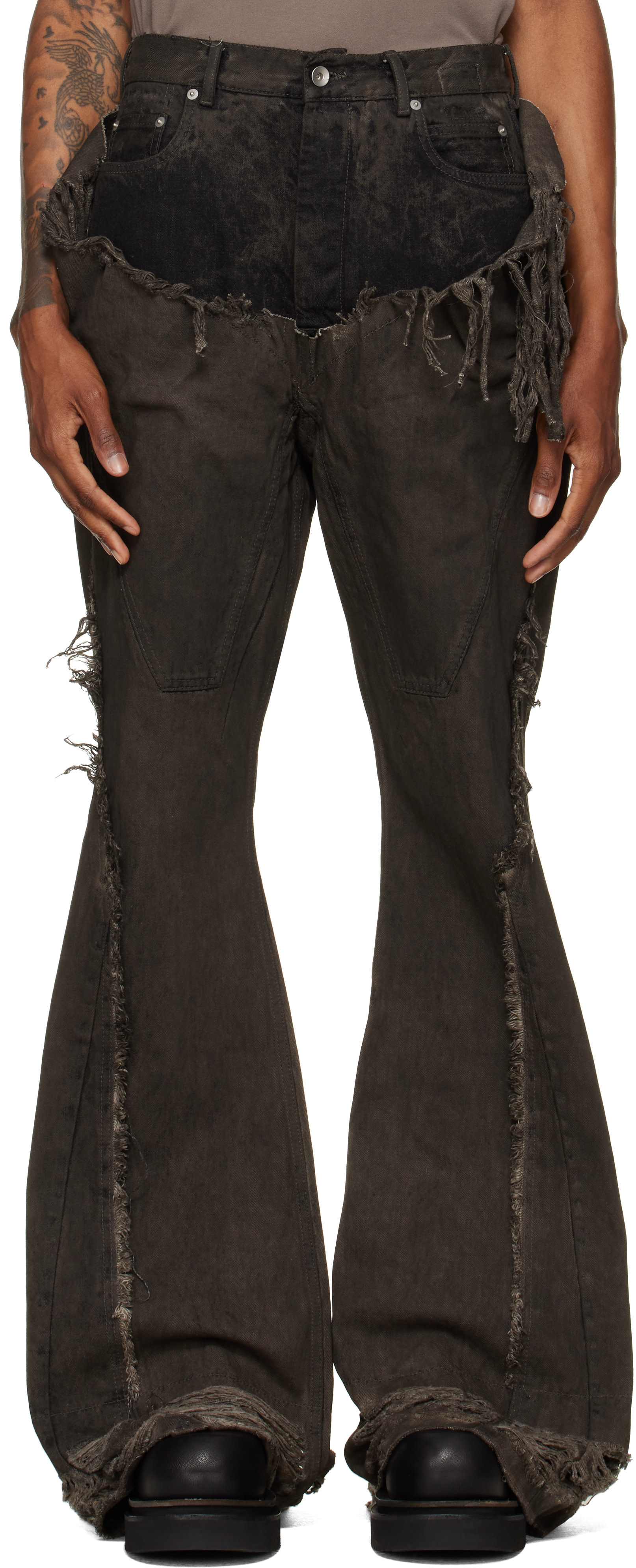 Rick Owens DRKSHDW: グレー Tower Slivered ブーツカット ジーンズ