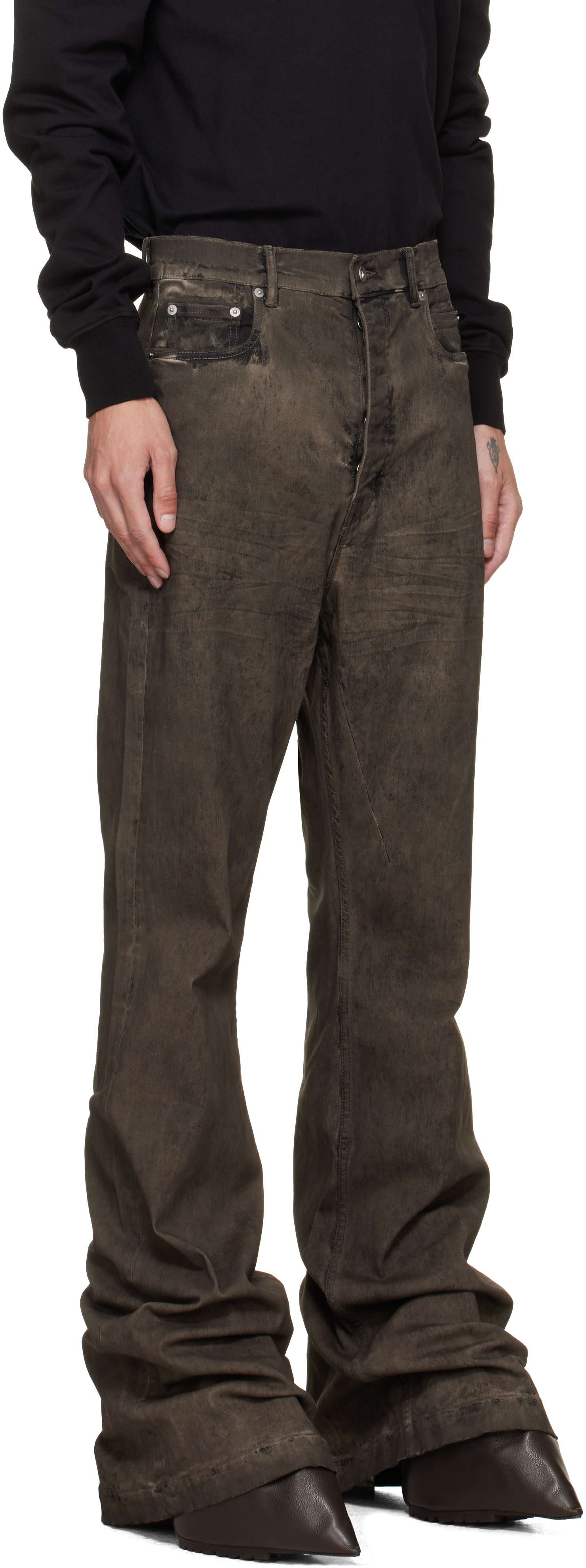 Rick Owens Drkshdw - 그레이 타워 볼란 부츠컷 데님 진